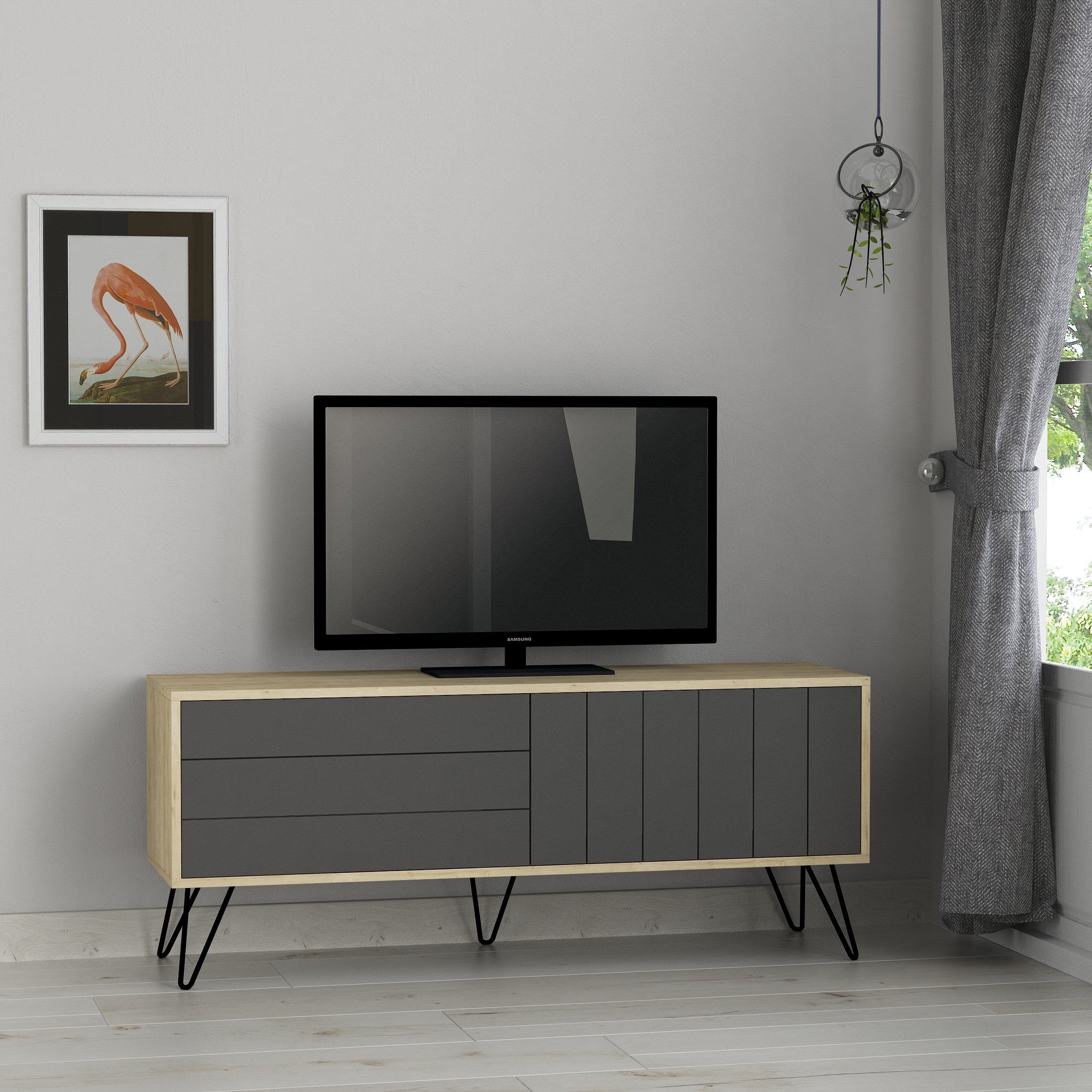 PICADILLY TV STAND - OAK - ANTHRACITE - M.TV.18653.3