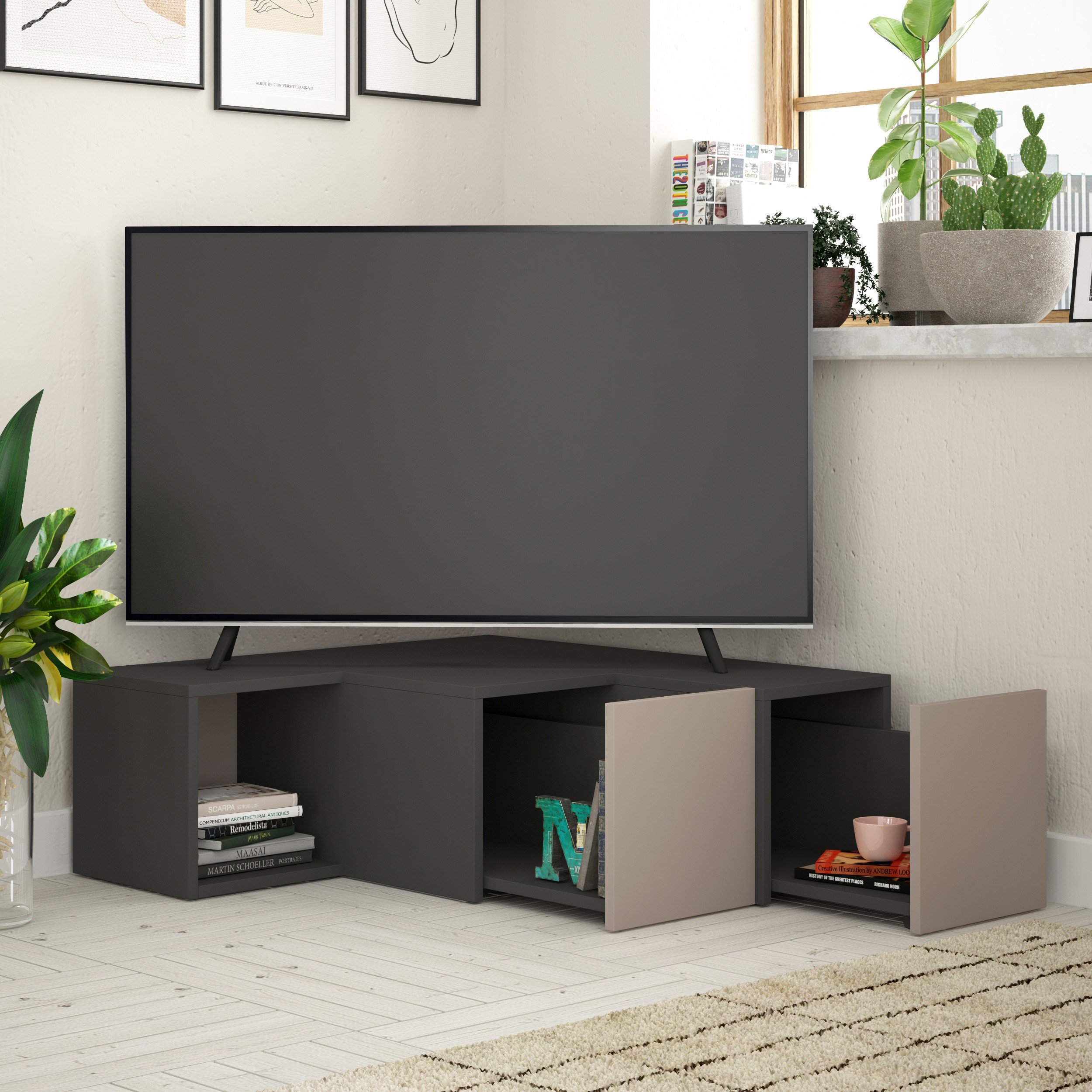 COMPACT TV STAND - ANTHRACITE - LIGHT MOCHA - M.TV.16544.4