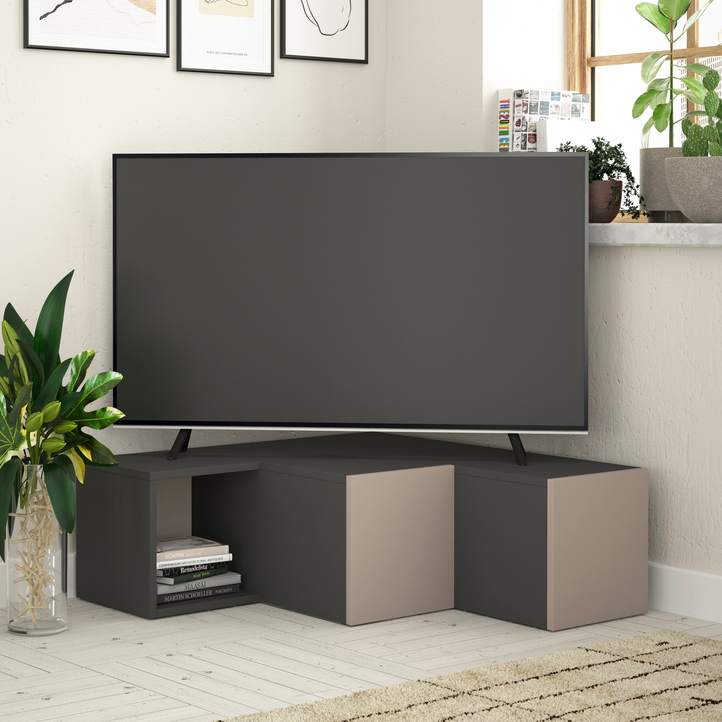 COMPACT TV STAND - ANTHRACITE - LIGHT MOCHA - M.TV.16544.4