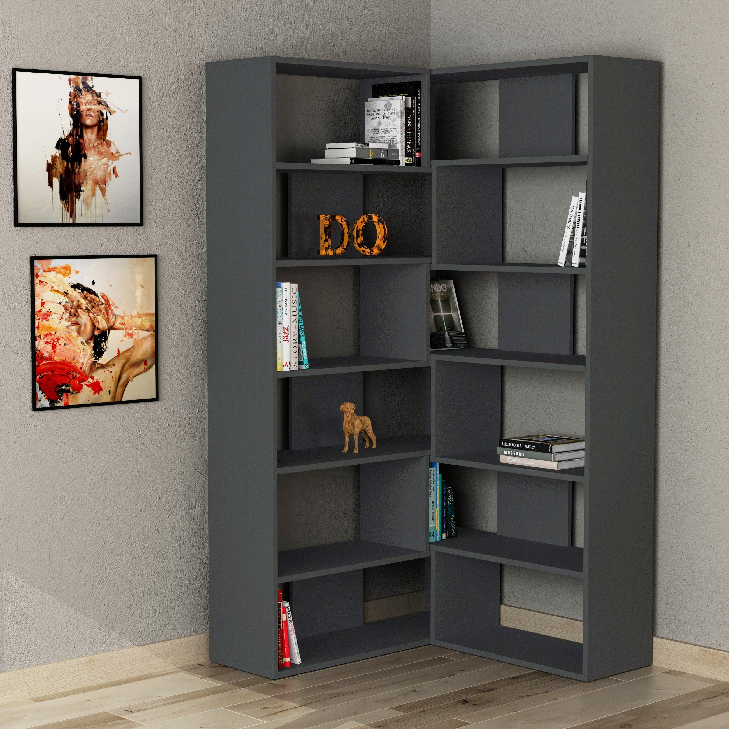 MOLLY BOOKCASE NO.4 - ANTHRACITE - ANTHRACITE - M.KT.02.12716.6