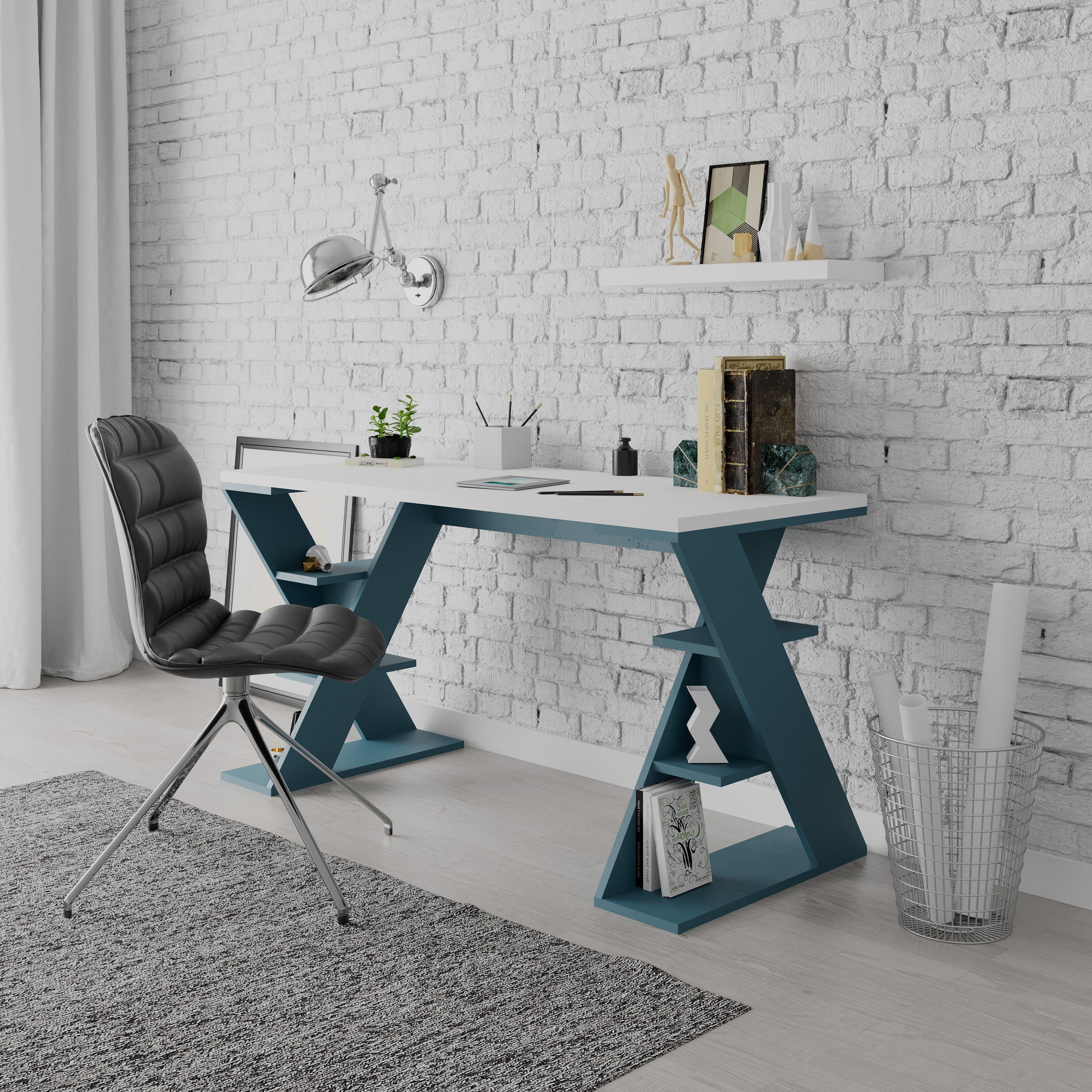 PAPILLON WORKING TABLE - WHITE - TURQUOISE M.MS.12599.7
