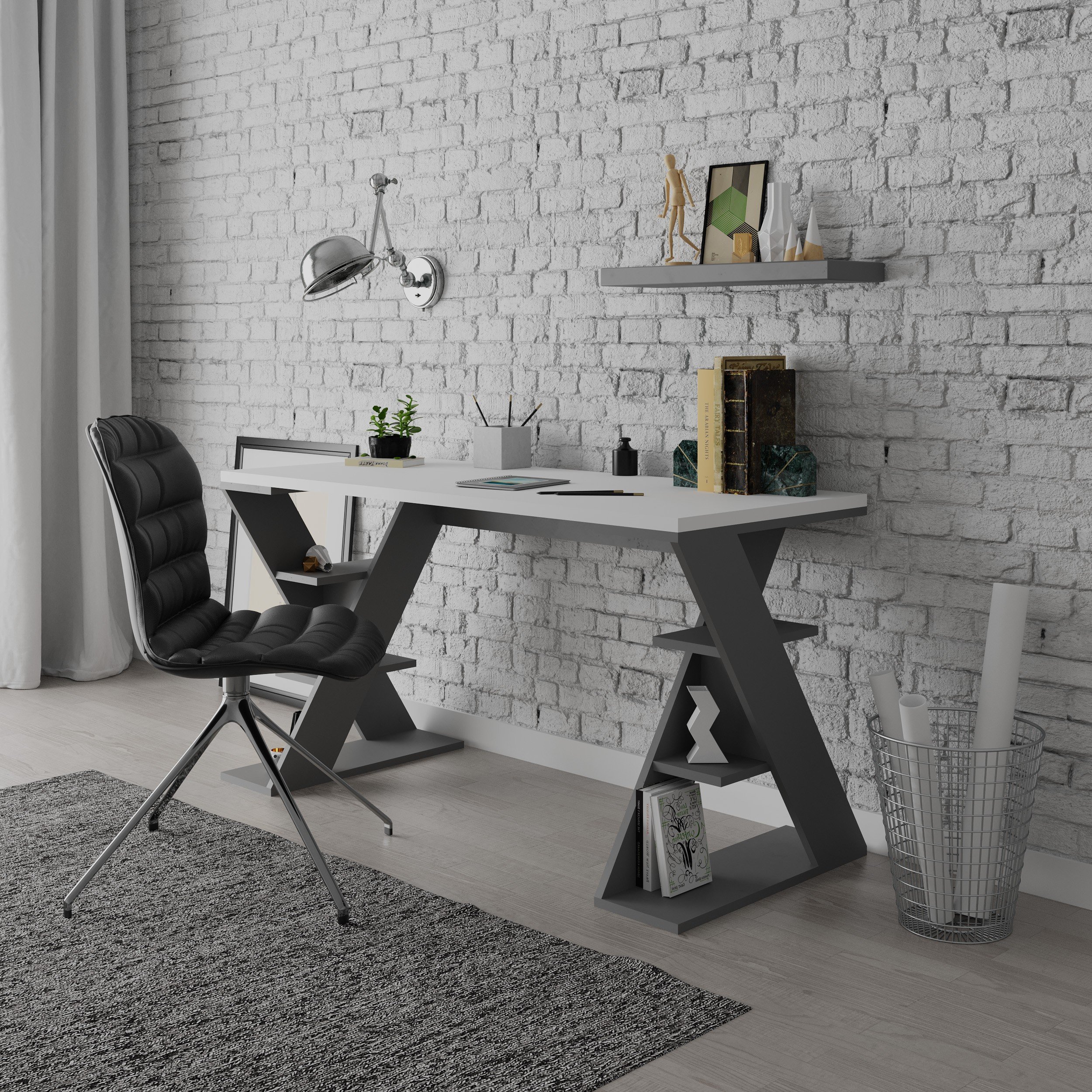 PAPILLON WORKING TABLE - WHITE - ANTHRACITE M.MS.12599.6
