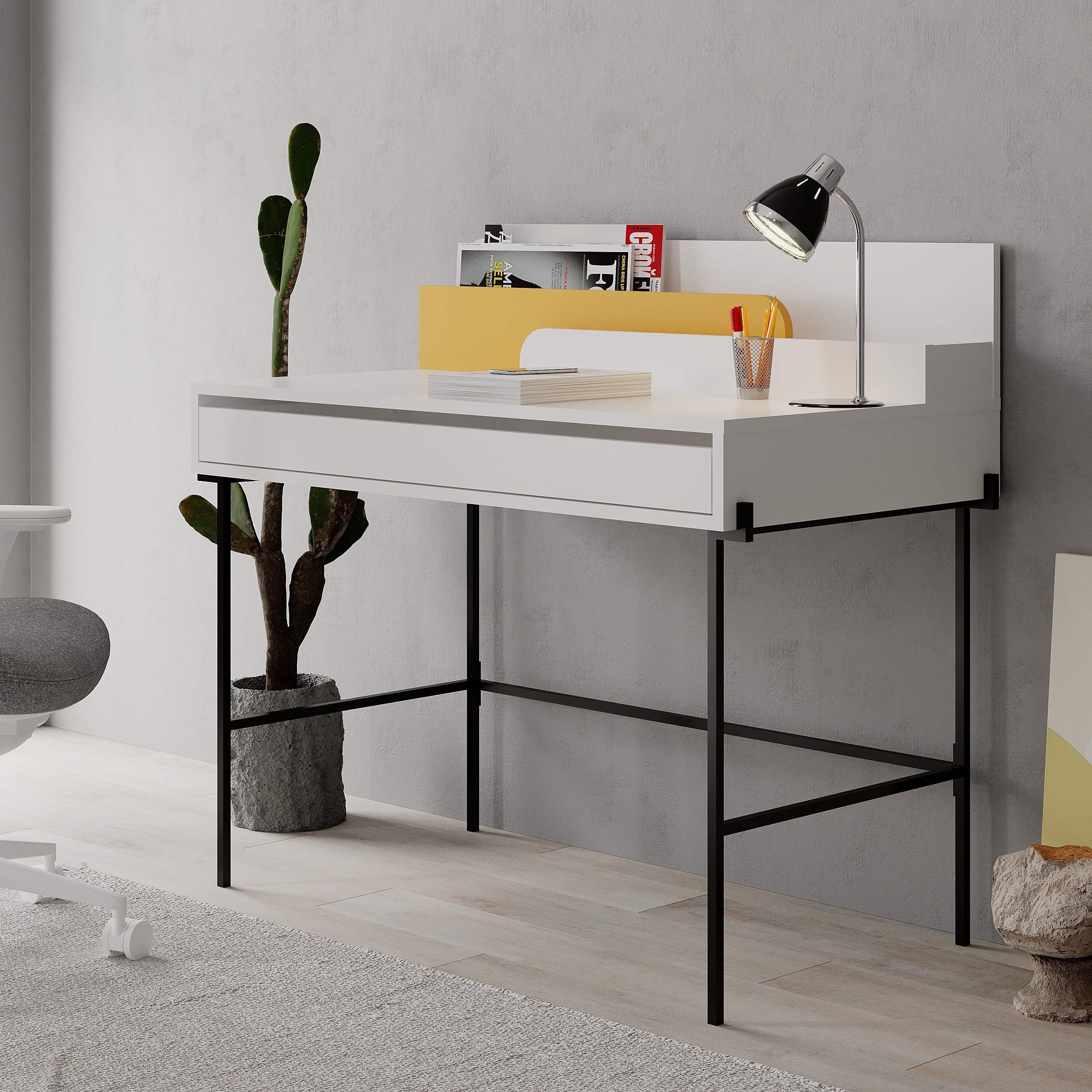 LEILA WORKING TABLE - WHITE - MUSTARD M.MS.23313.2