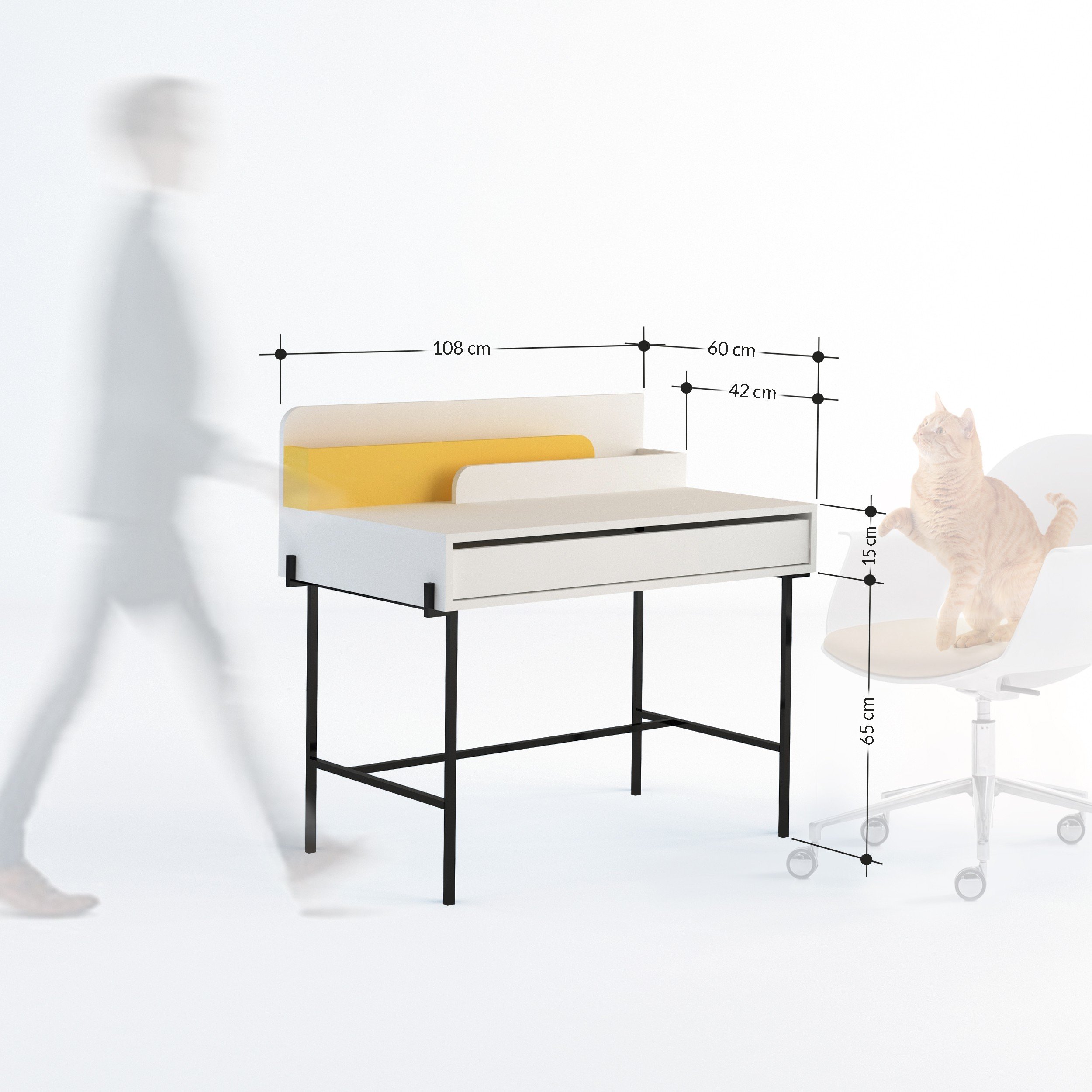 LEILA WORKING TABLE - WHITE - MUSTARD M.MS.23313.2