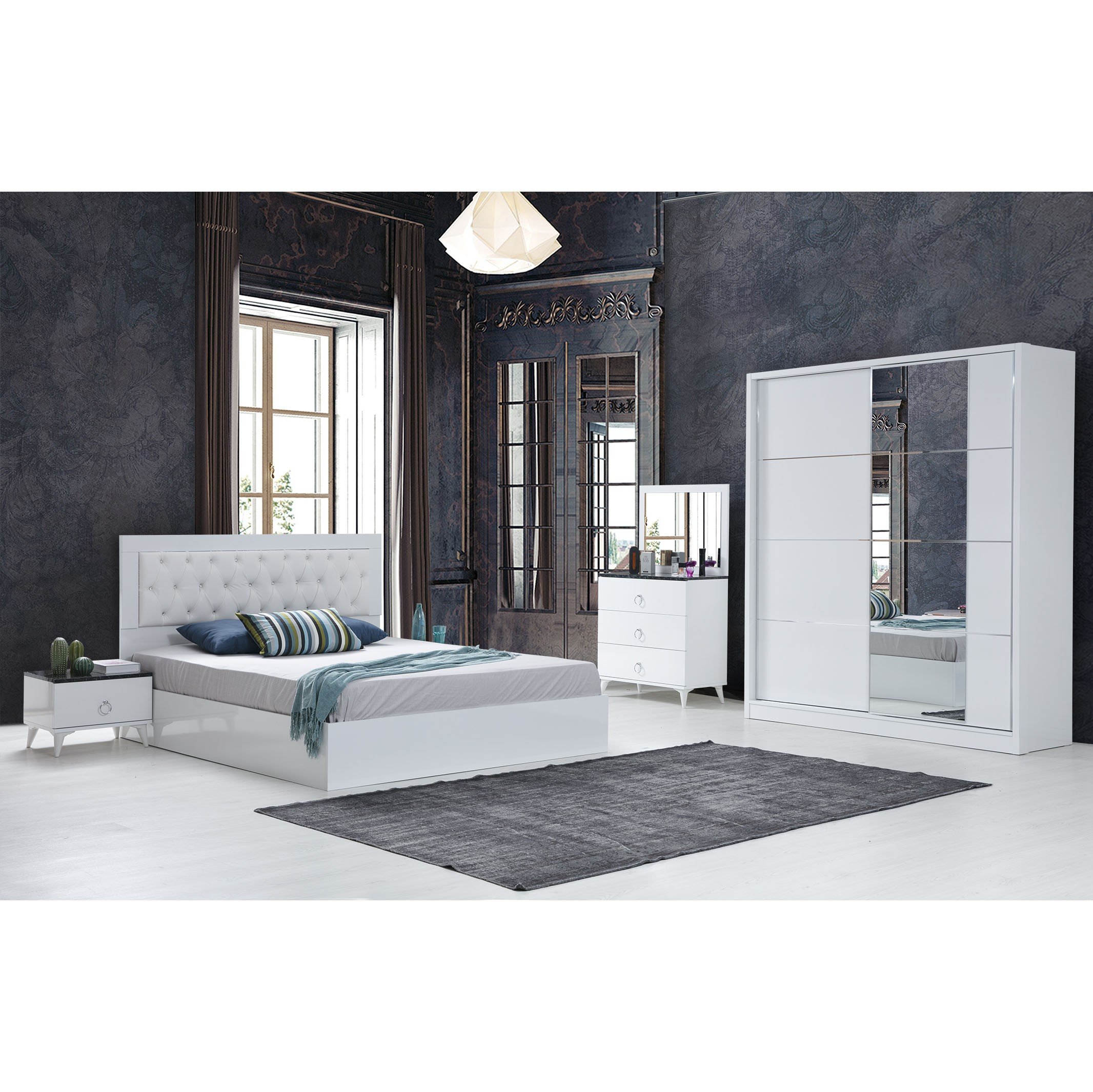 Roma Bedroom (White) with 180cm Wardrobe