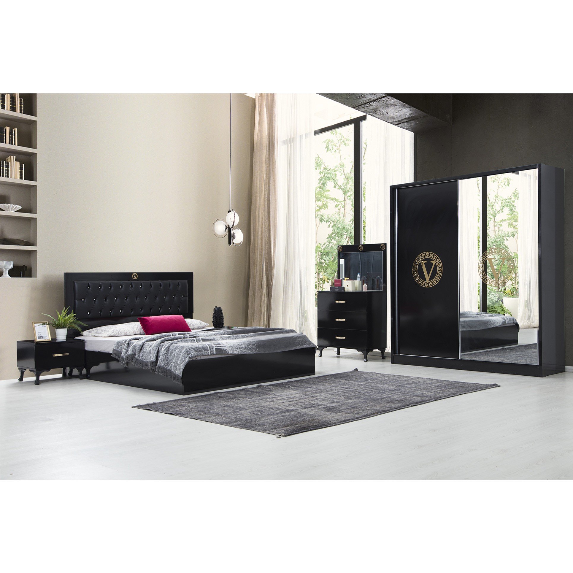 Allemaal tuberculose applaus New Versace Bedroom (Black) with 180cm Wardrobe - SHOWDEKO Quality  Furnitures & Projects