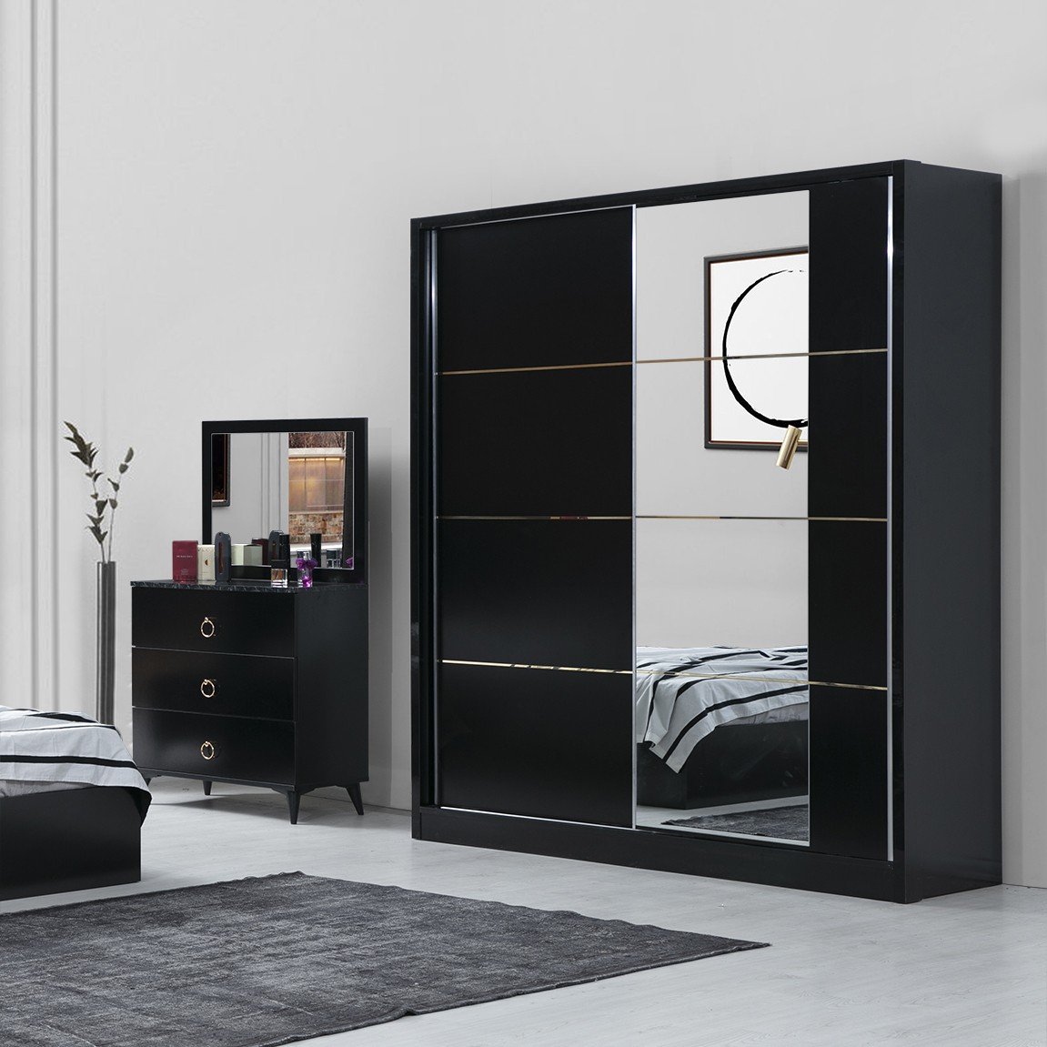 Roma Bedroom (Black) with 180cm Wardrobe