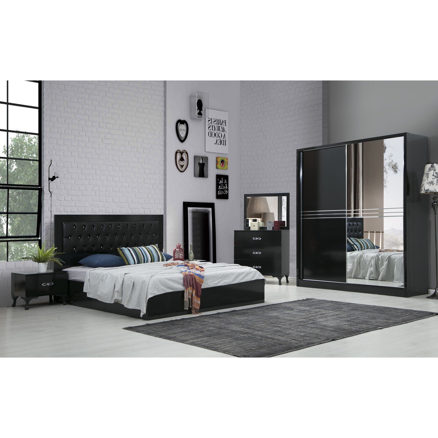 Paris Bedroom (Black) with 180cm Wardrobe
