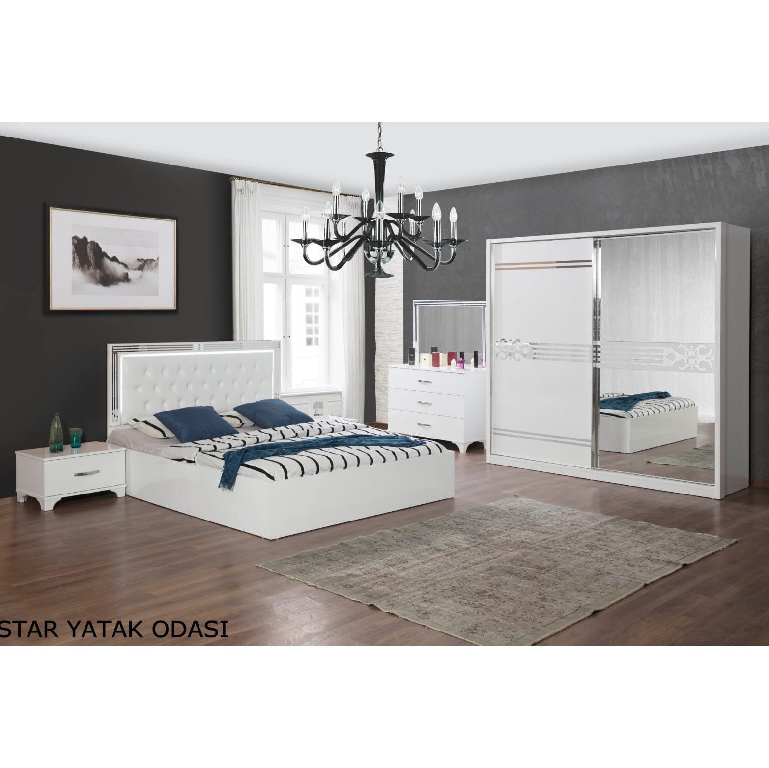 Star Bedroom (White) with 210cm Wardrobe