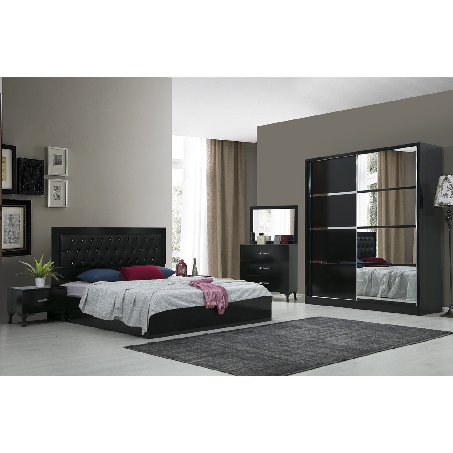 Monaco Bedroom (Black) with 180cm Wardrobe