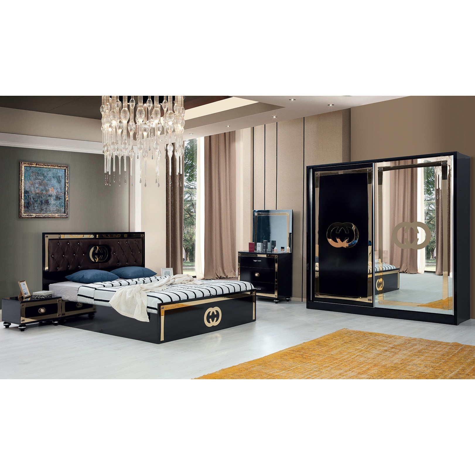 Gusto Bedroom (Black) with 210cm Wardrobe
