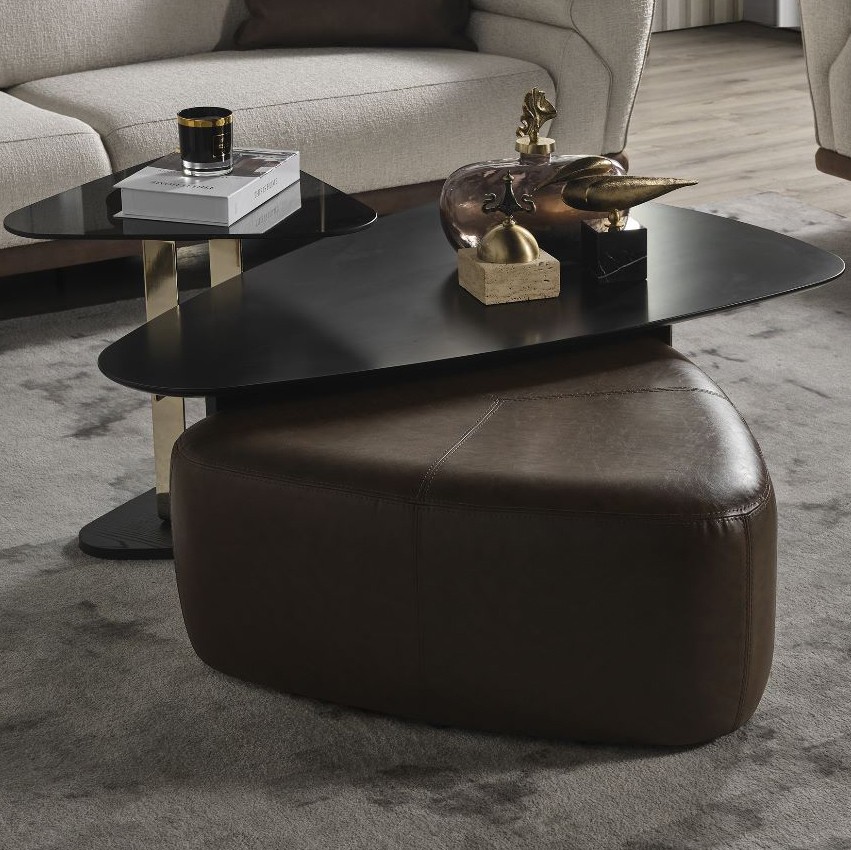 Bronze Center & Side Table & Pouf