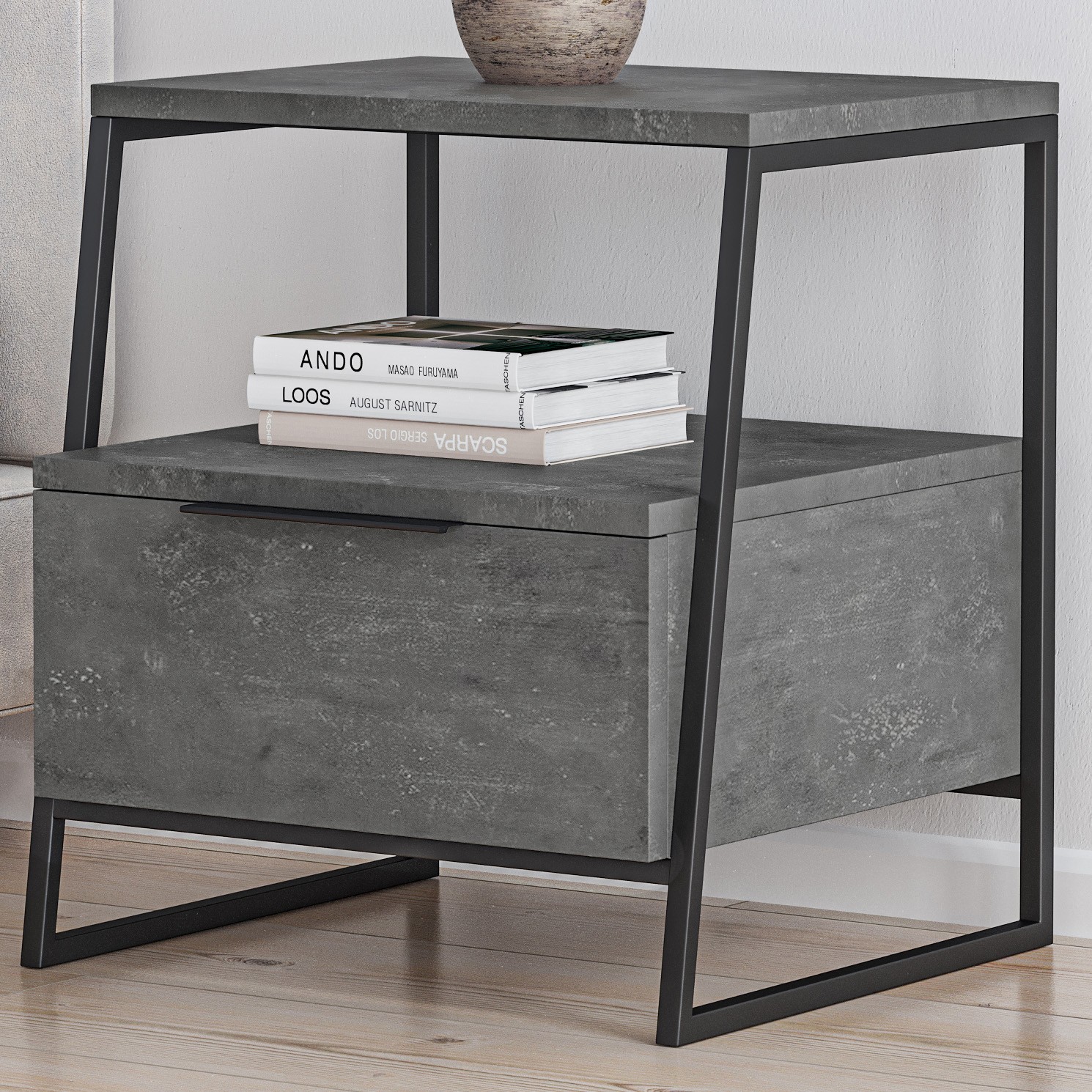 Pal Nightstand With Drawer Retro Grey