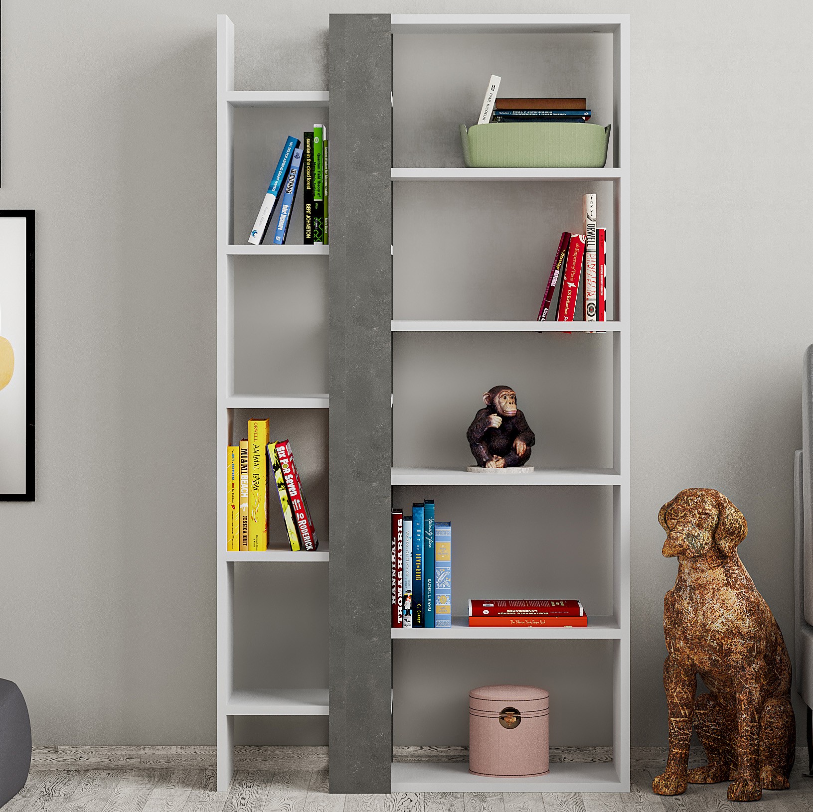 Lift Bookcase White - Retro Grey
