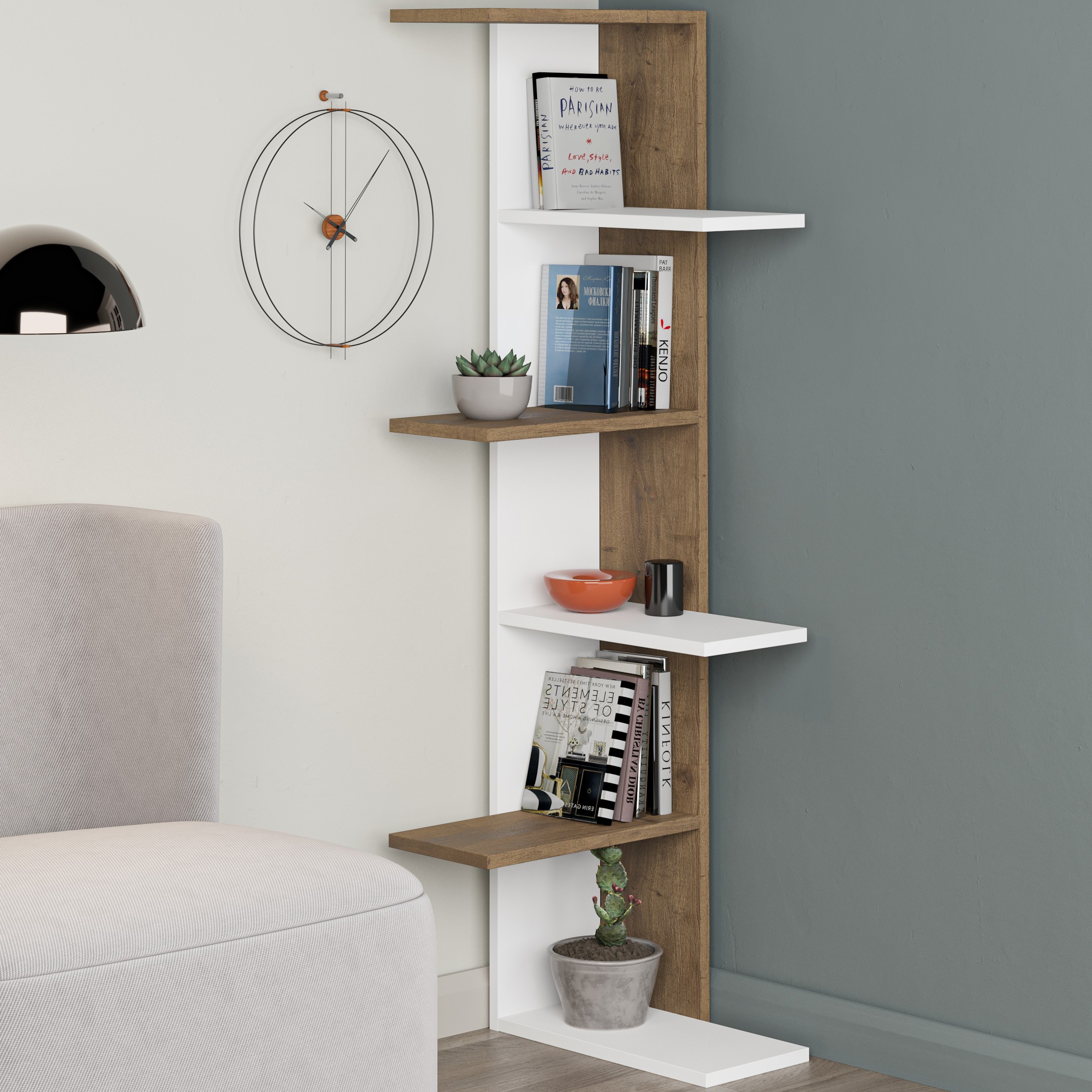 Saso Corner Bookcase White - Hitit