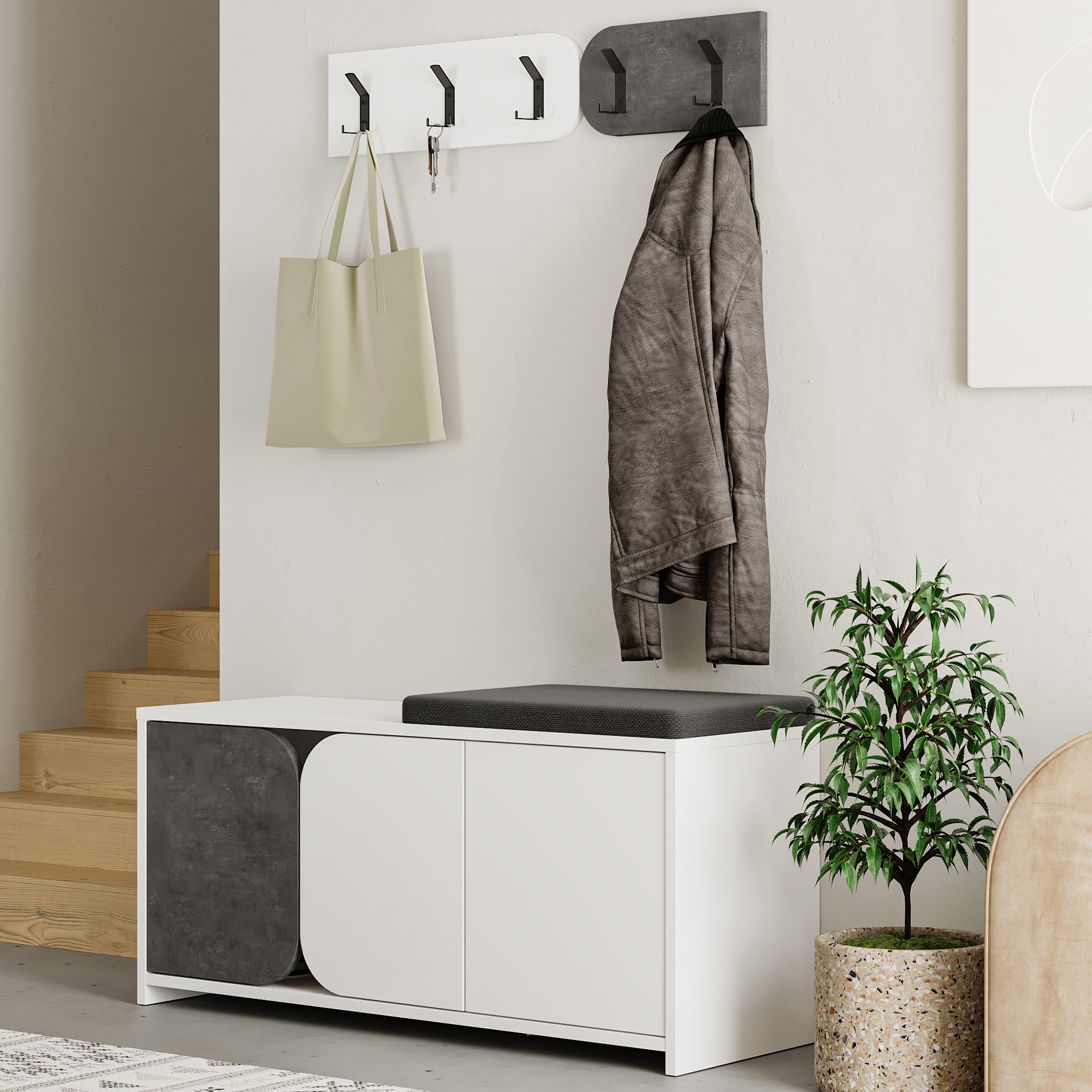 Moni Shoe Cabinet - Hanger White - Retro Grey