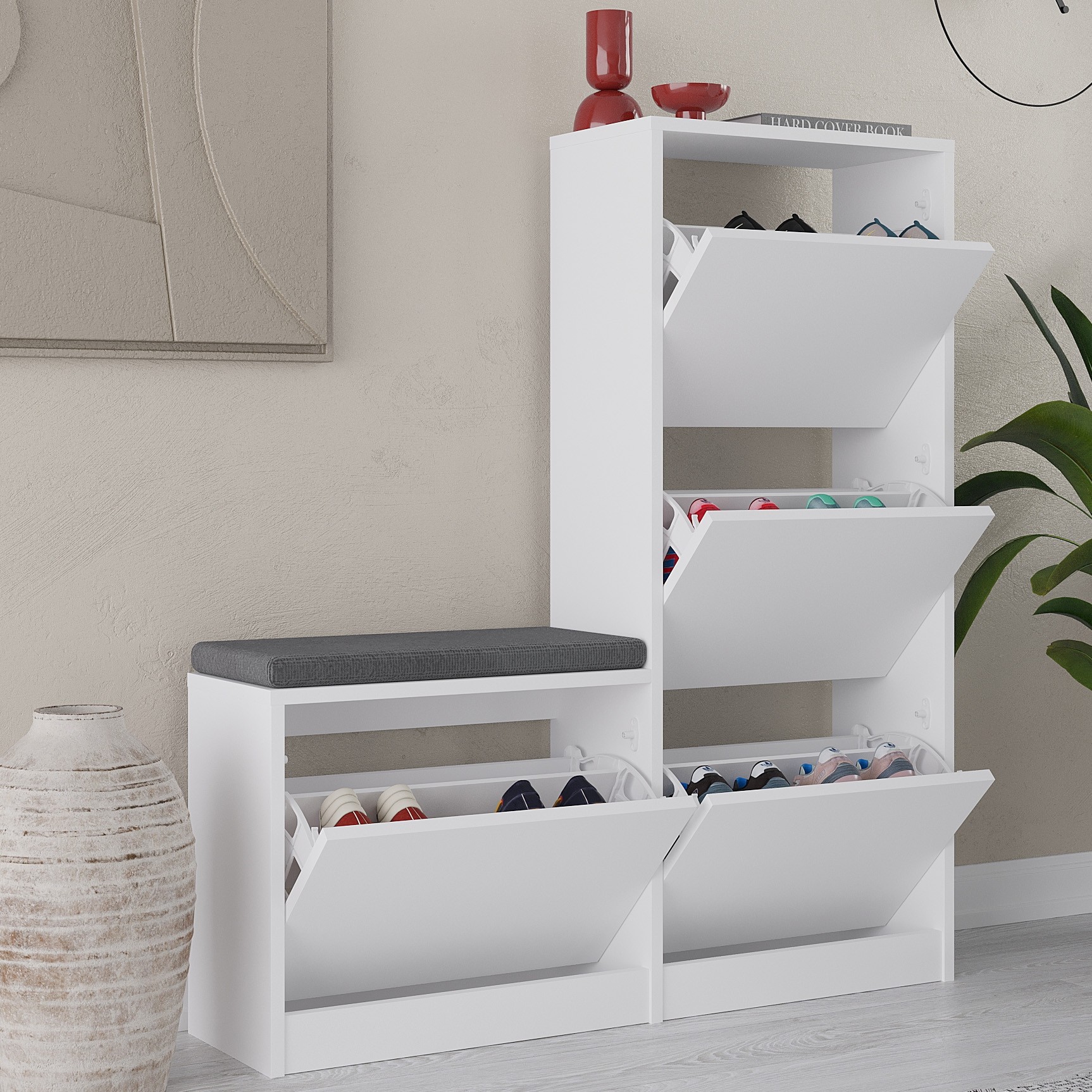 Dude Bench & Shoe Cabinet White