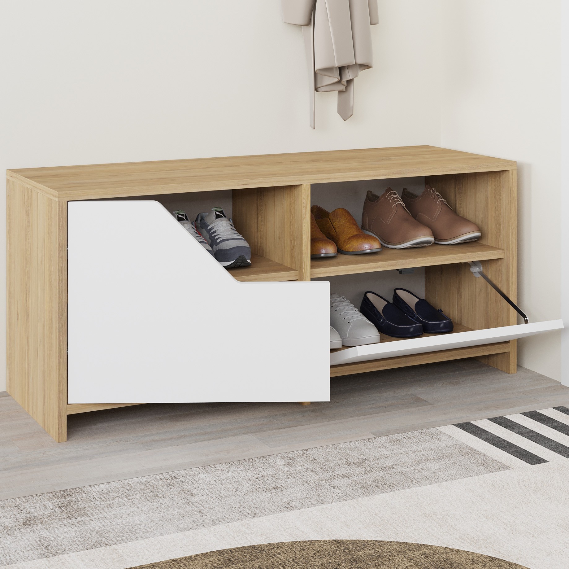 Nexus Shoe Cabinet Sapphire Oak - White