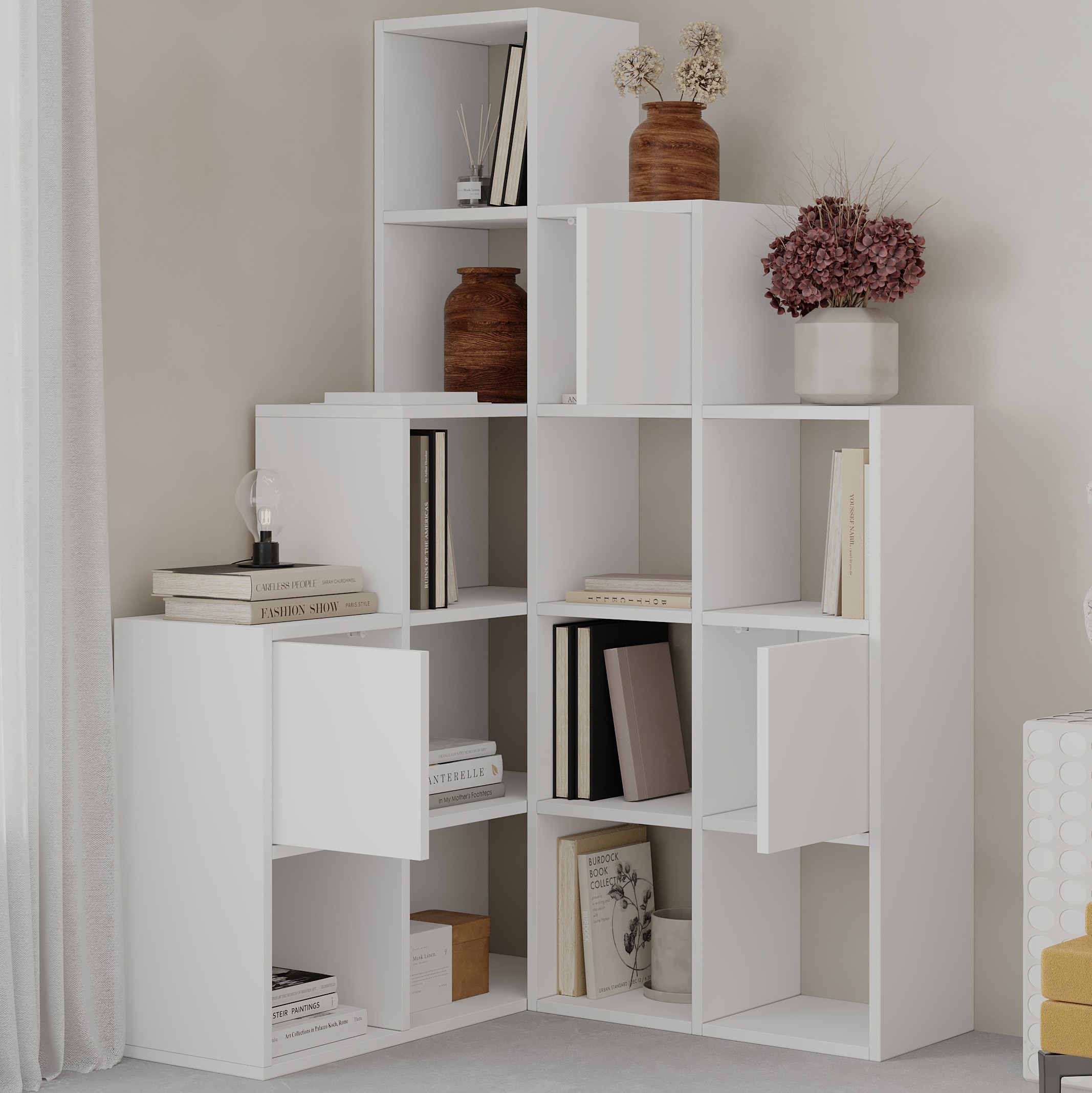 Paleo Corner Bookcase Set White