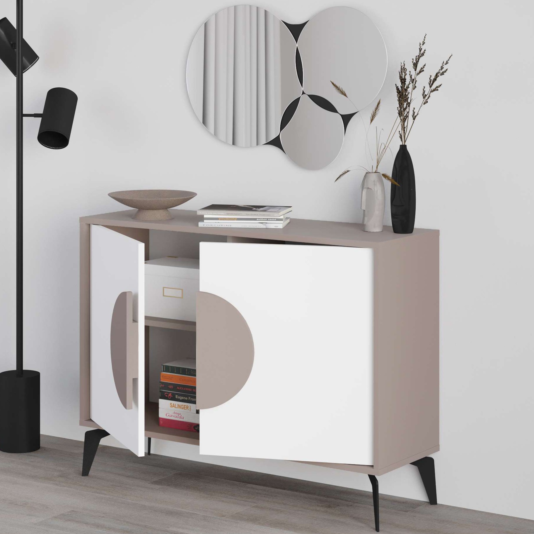 Gora Mirrored Console 110cm Light Mocha - White