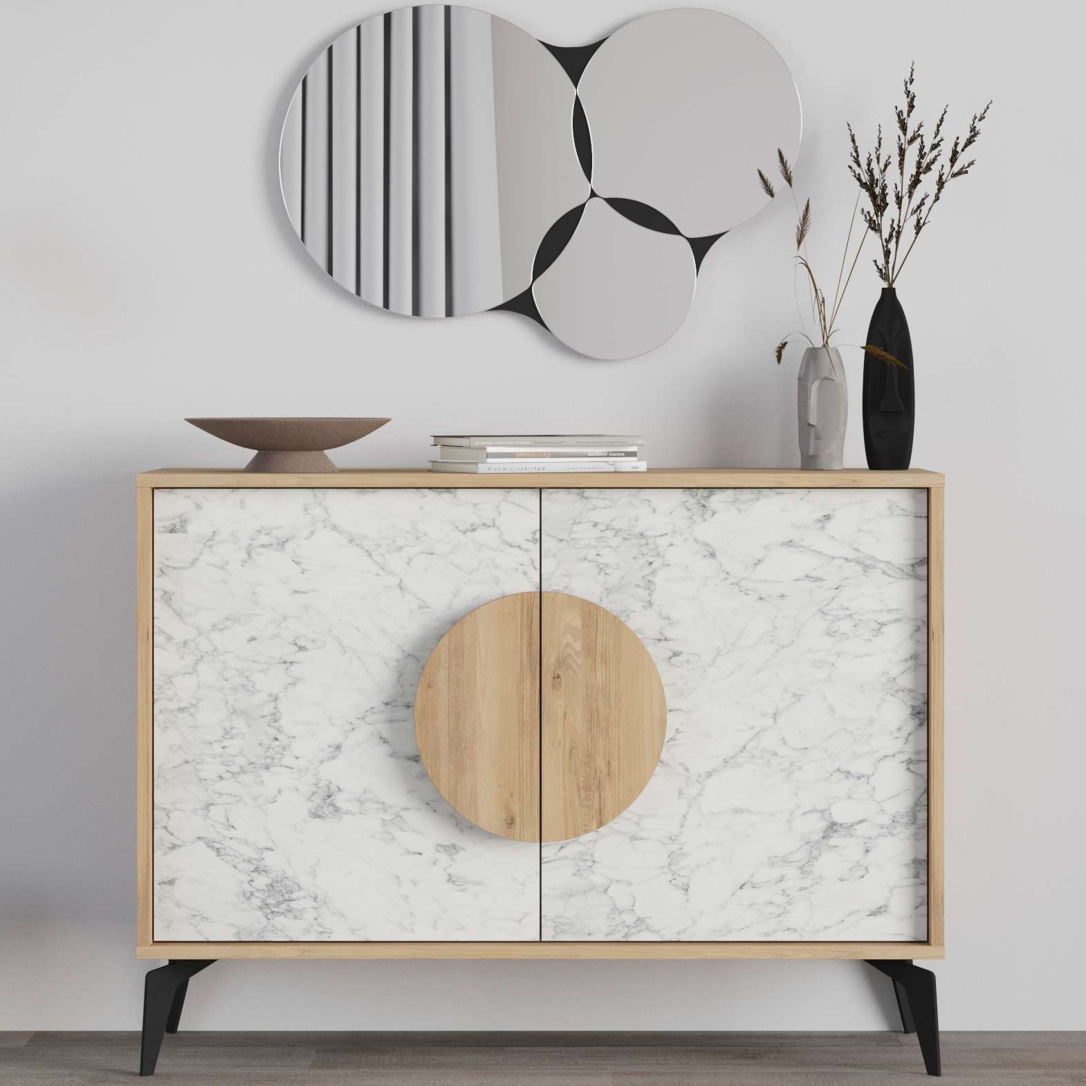 Gora Mirrored Console 110cm Sapphire Oak - Carrara