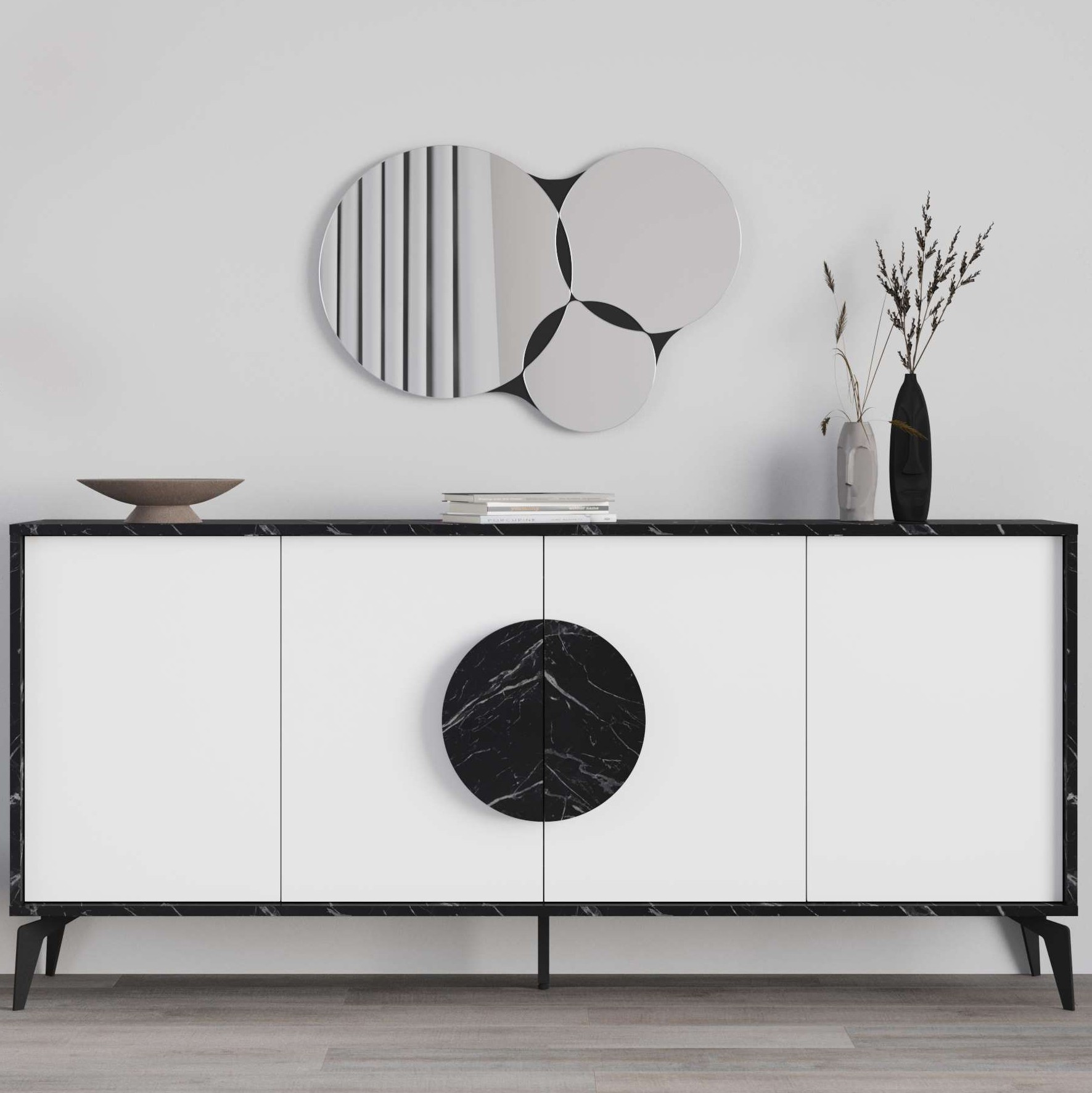 Gora Mirrored Console 180cm Bendir - White