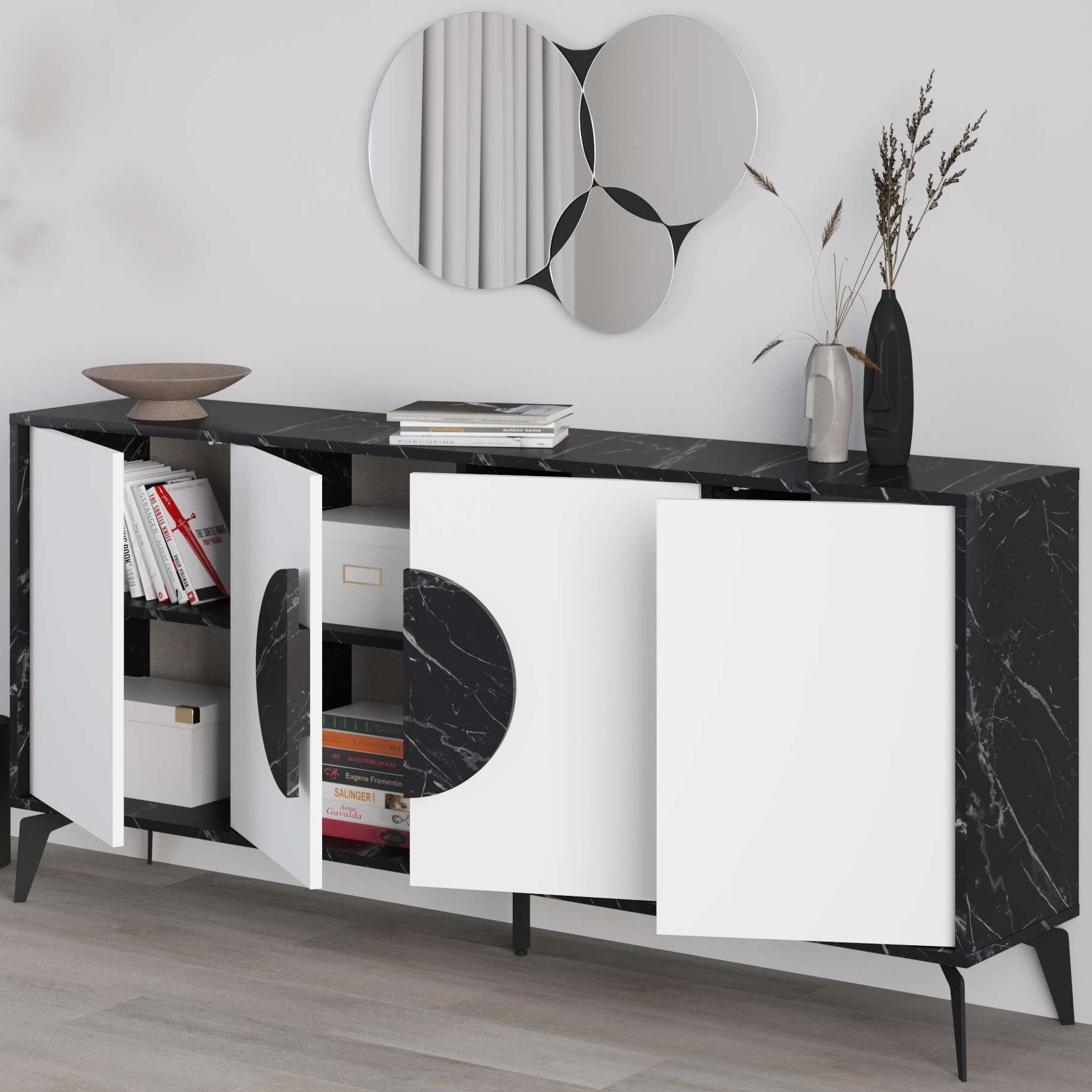 Gora Mirrored Console 180cm Bendir - White