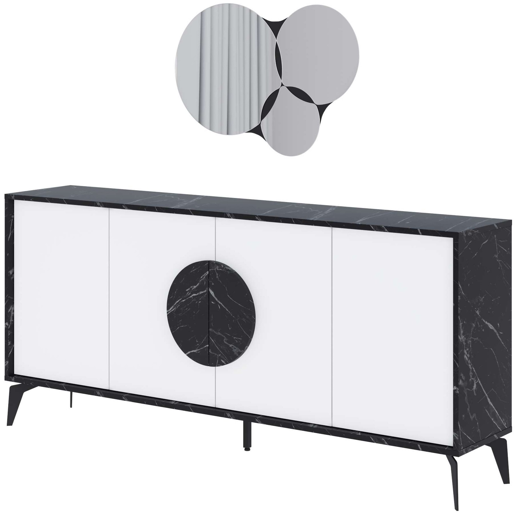 Gora Mirrored Console 180cm Bendir - White