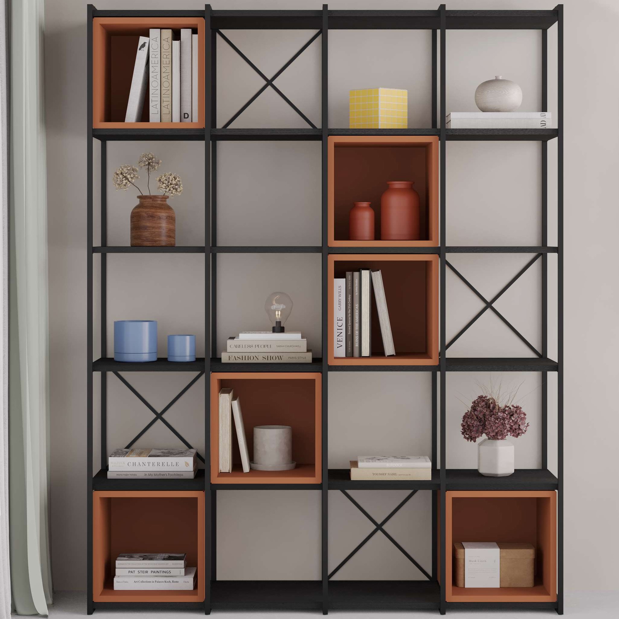 Vale Maxi Bookcase Set 18mm Black Wood - Cinnamon