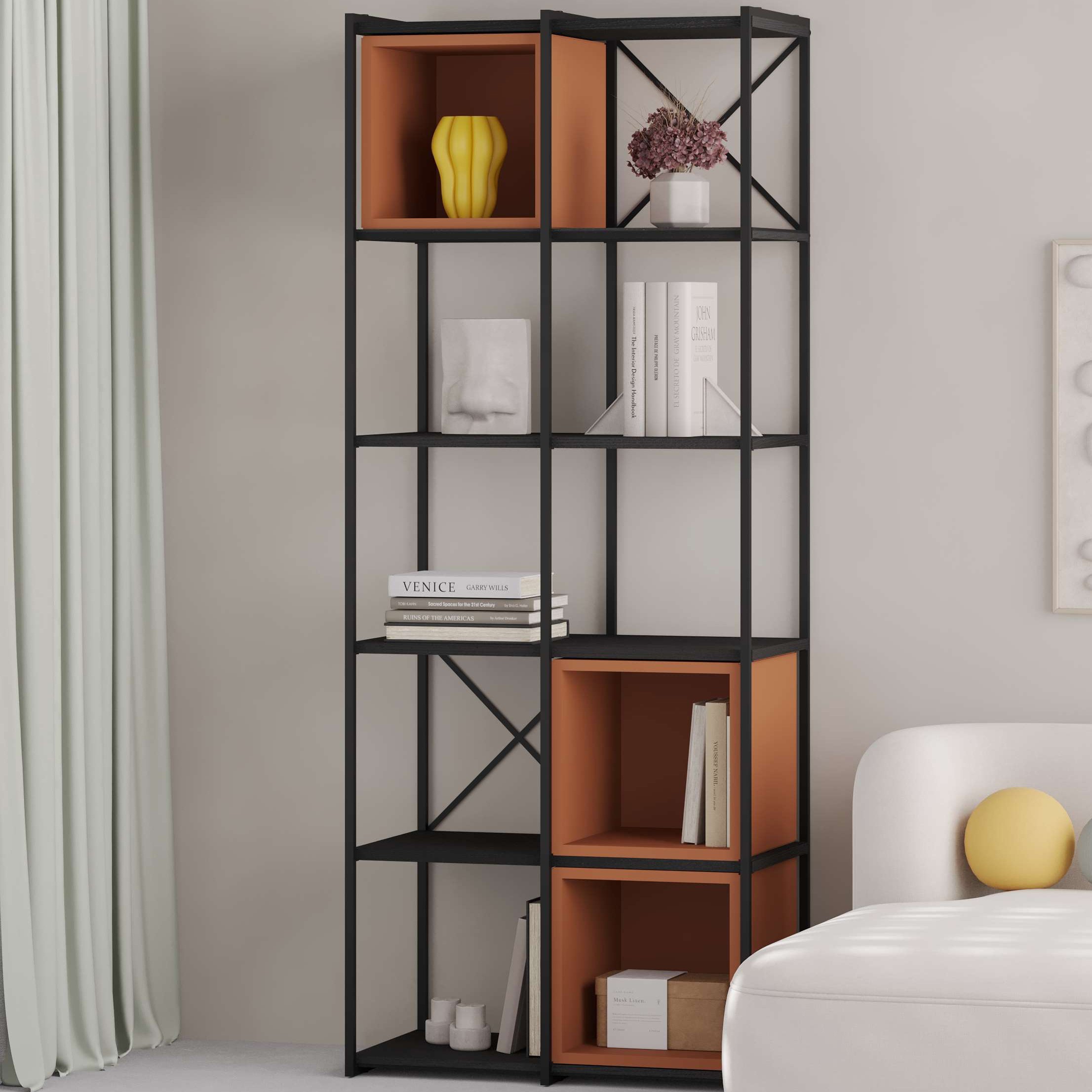 Vale Midi Bookcase Set 18mm Black Wood - Cinnamon