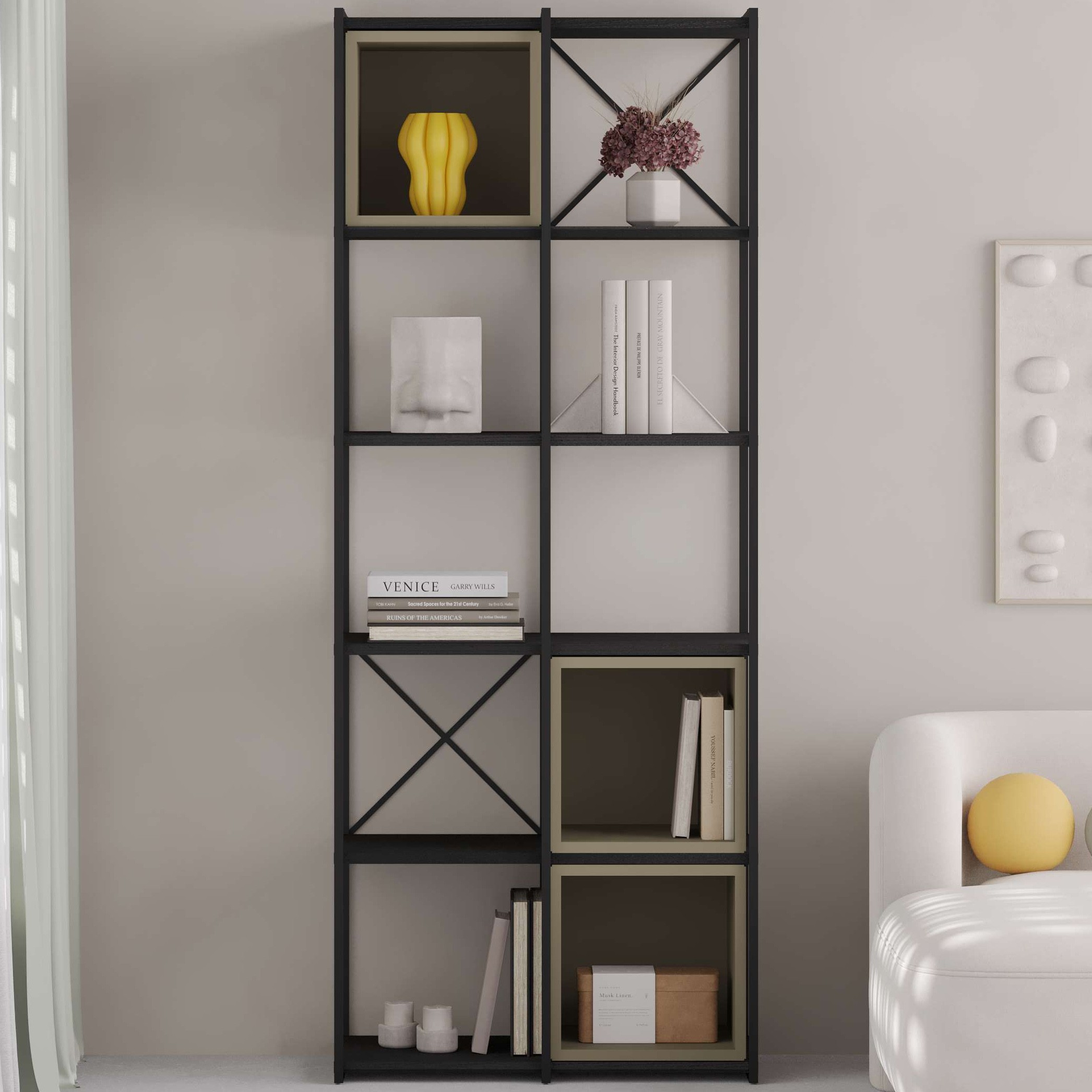 Vale Midi Bookcase Set 18mm Black Wood - Ash Green