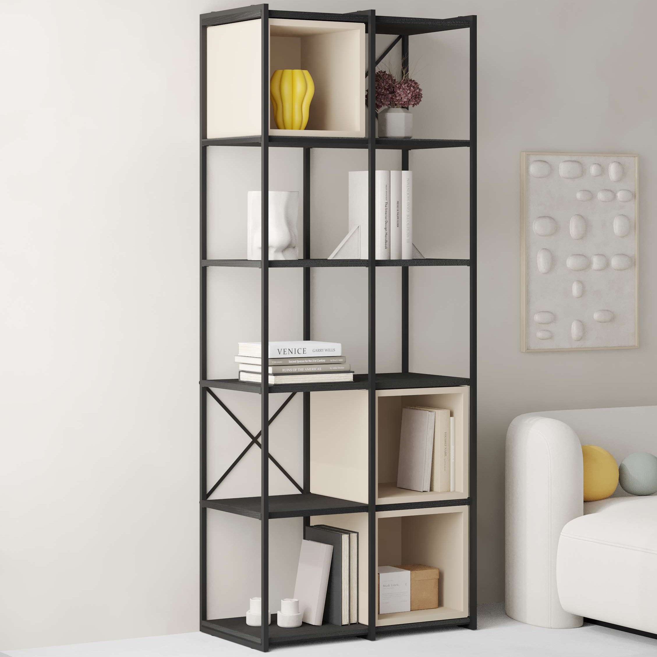 Vale Midi Bookcase Set 18mm Black Wood - Sandstone