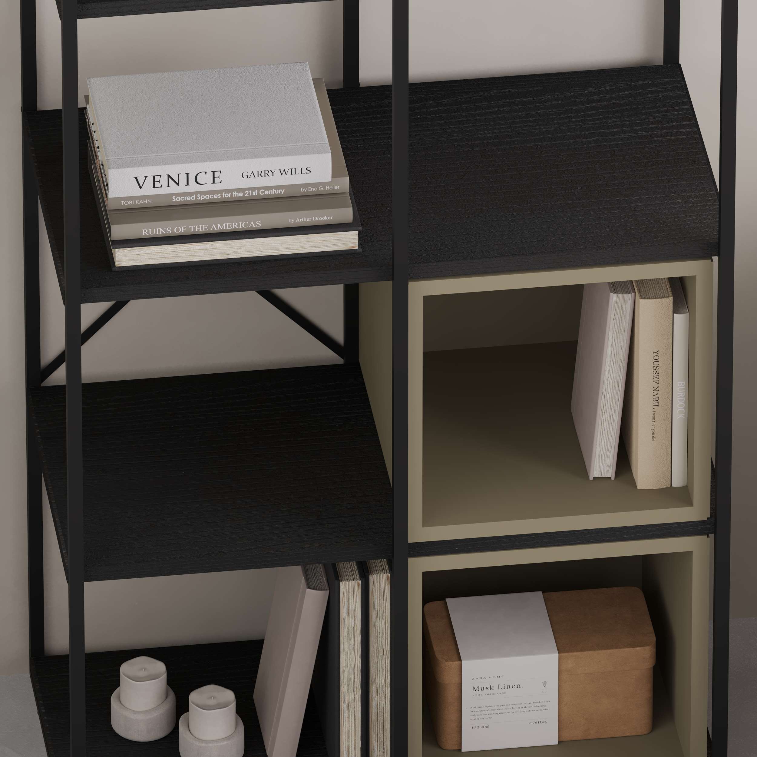 Vale Midi Bookcase Set 18mm Black Wood - Ash Green