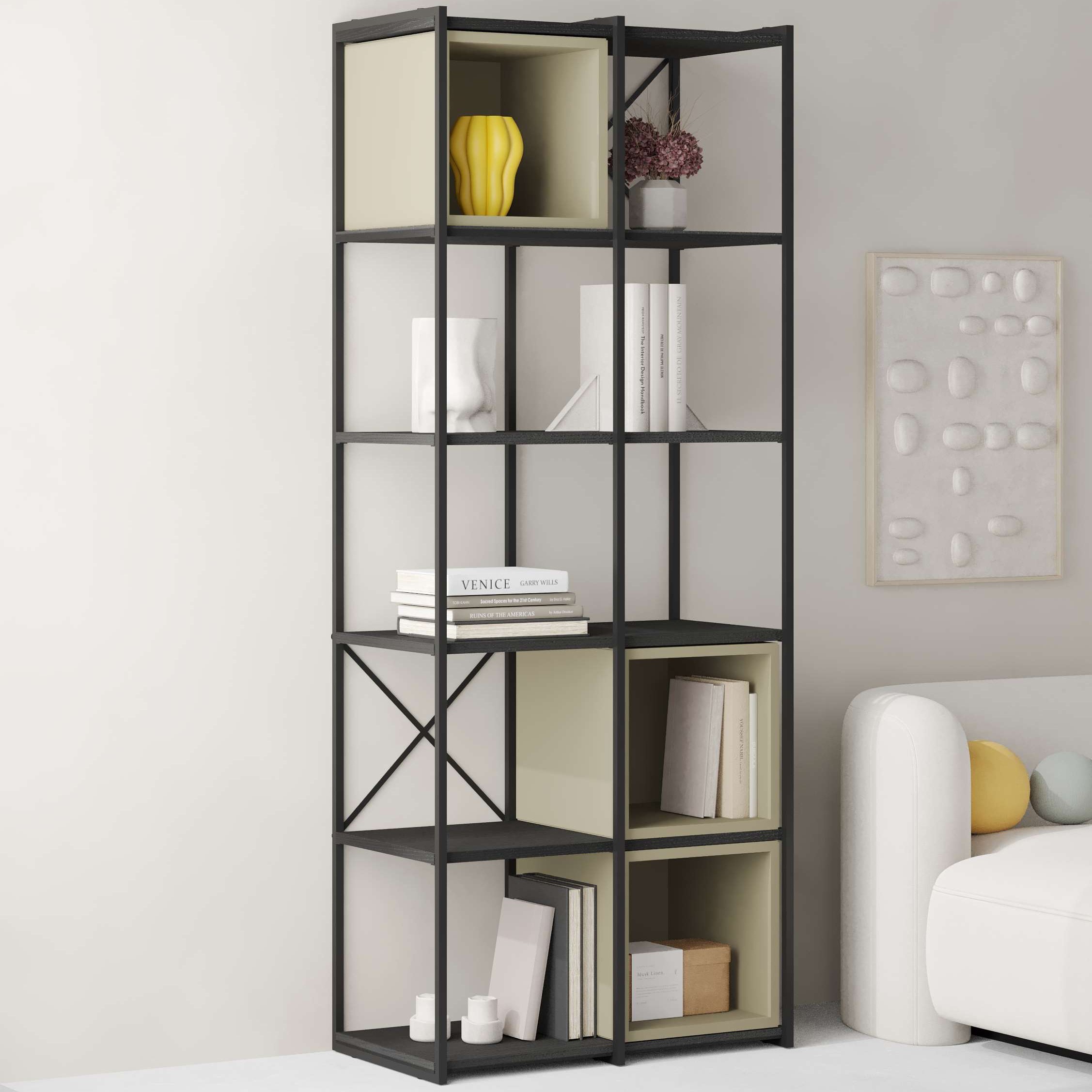 Vale Midi Bookcase Set 18mm Black Wood - Ash Green