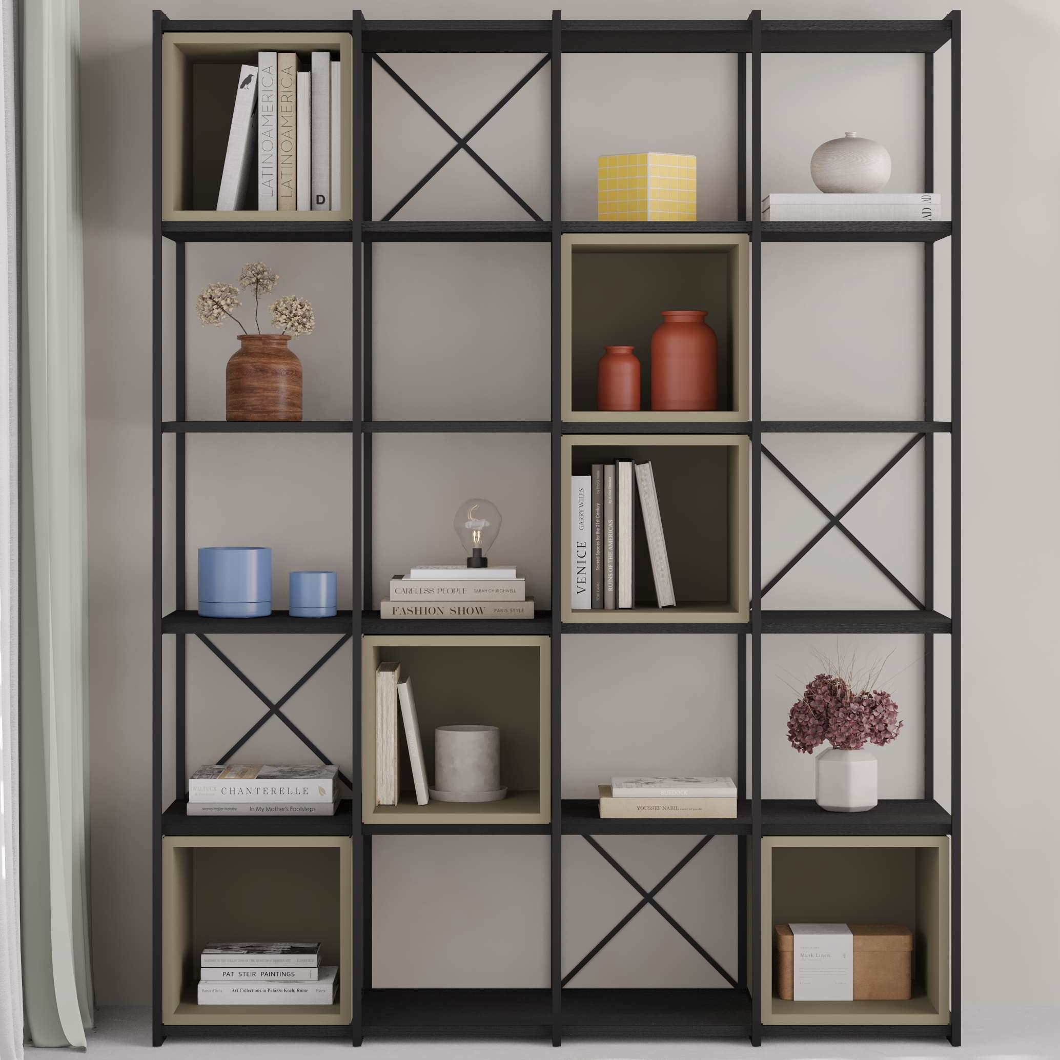 Vale Maxi Bookcase Set 18mm Black Wood - Ash Green