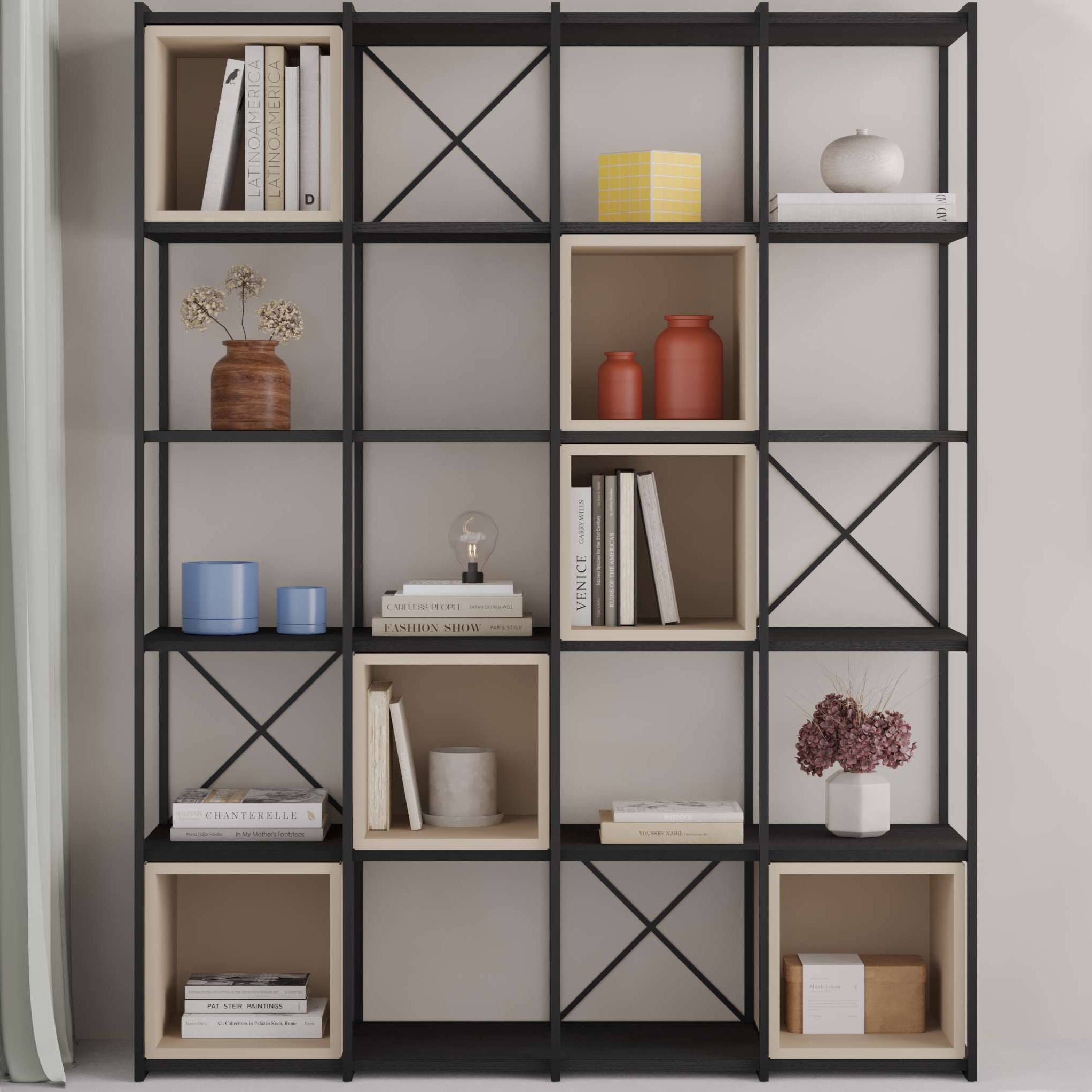 Vale Maxi Bookcase Set 18mm Black Wood - Sandstone