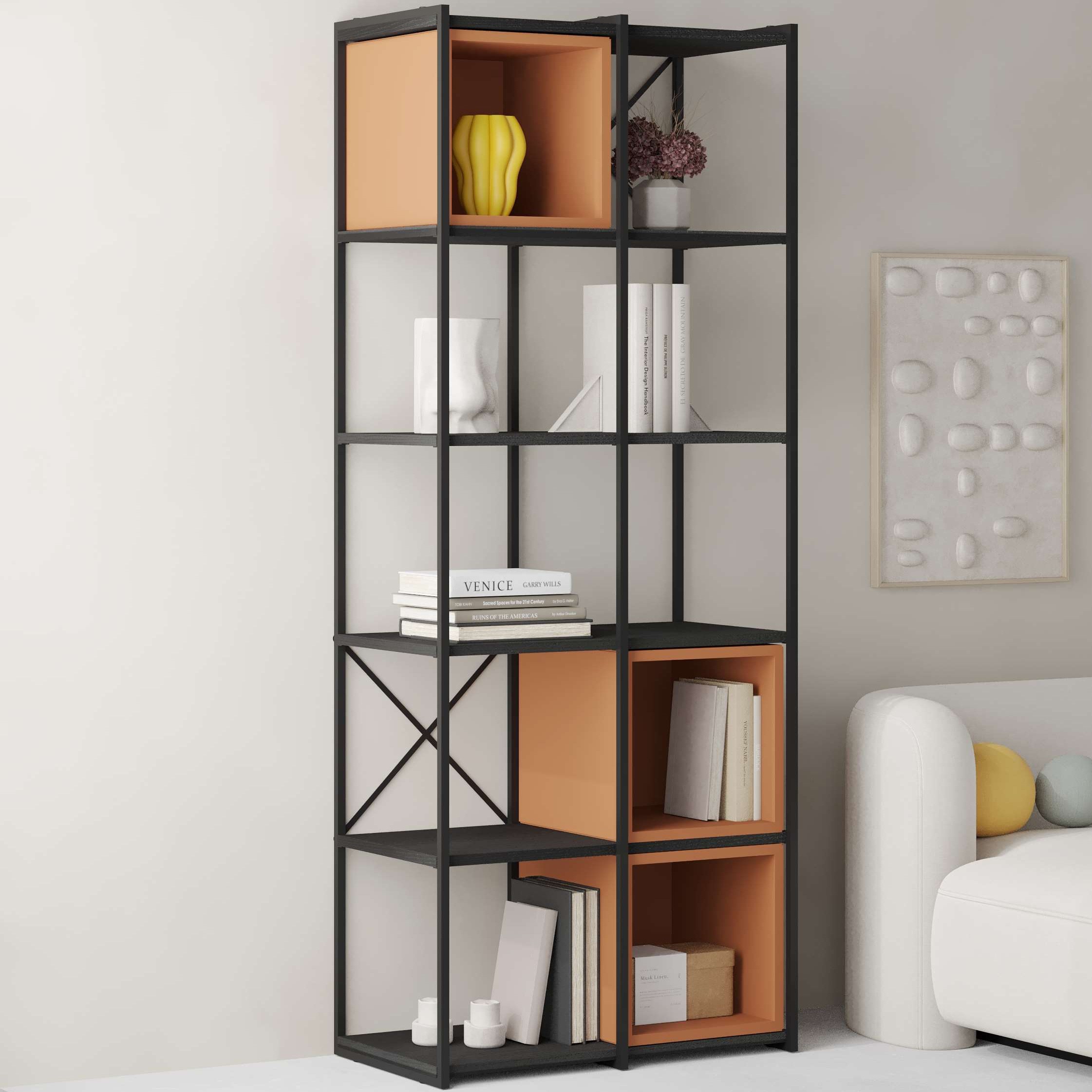 Vale Midi Bookcase Set 18mm Black Wood - Cinnamon