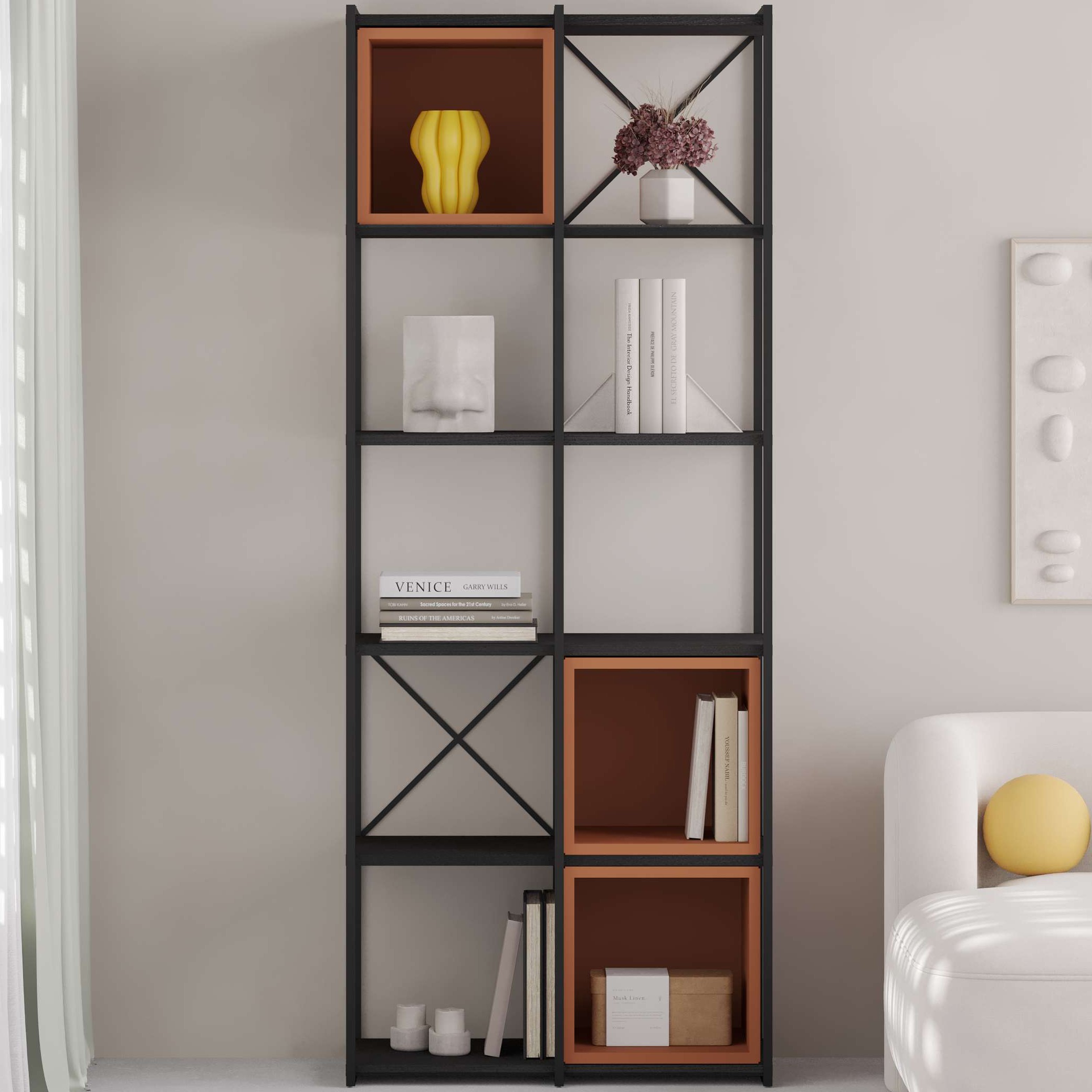 Vale Midi Bookcase Set 18mm Black Wood - Cinnamon