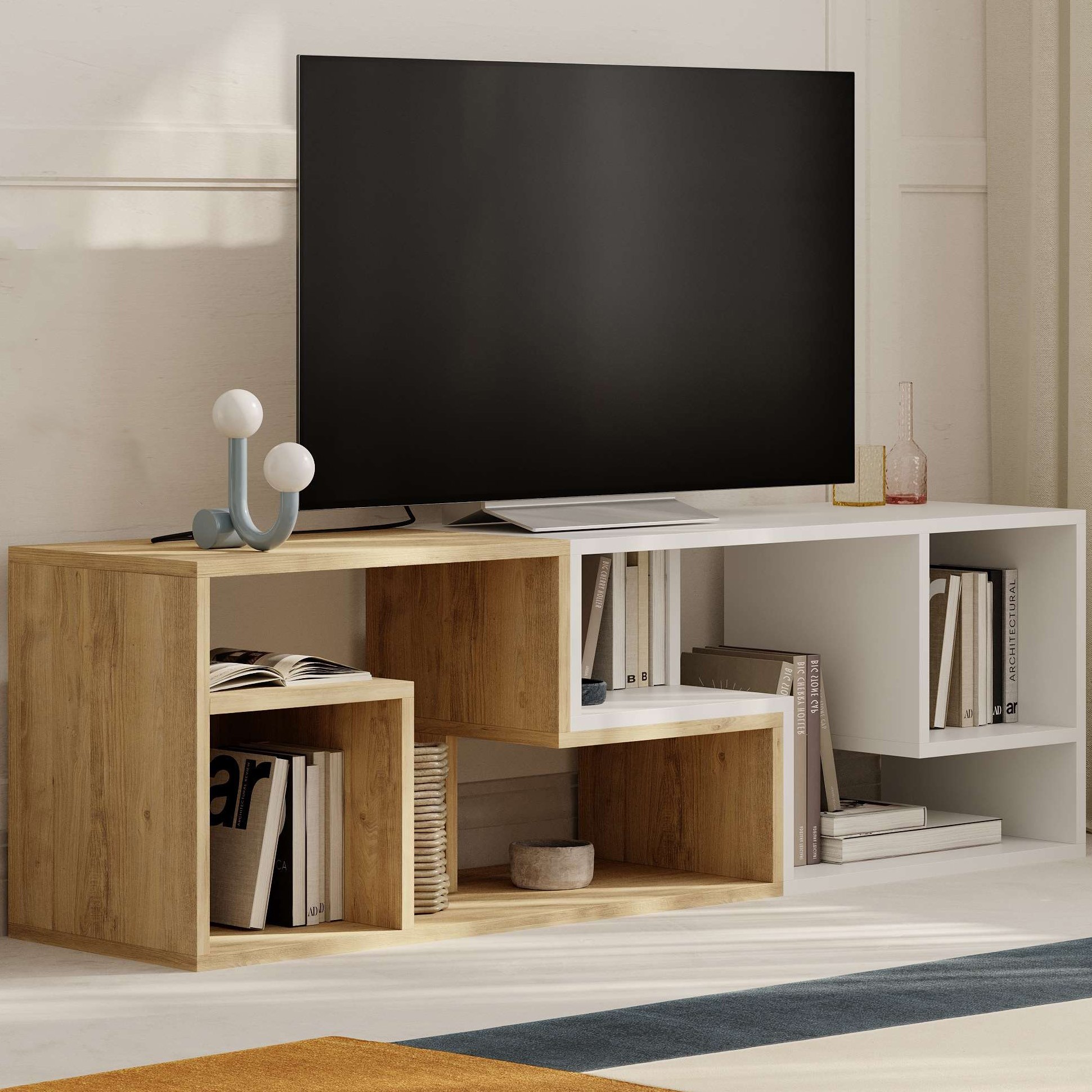 Glis TV Stand Sapphire Oak - White