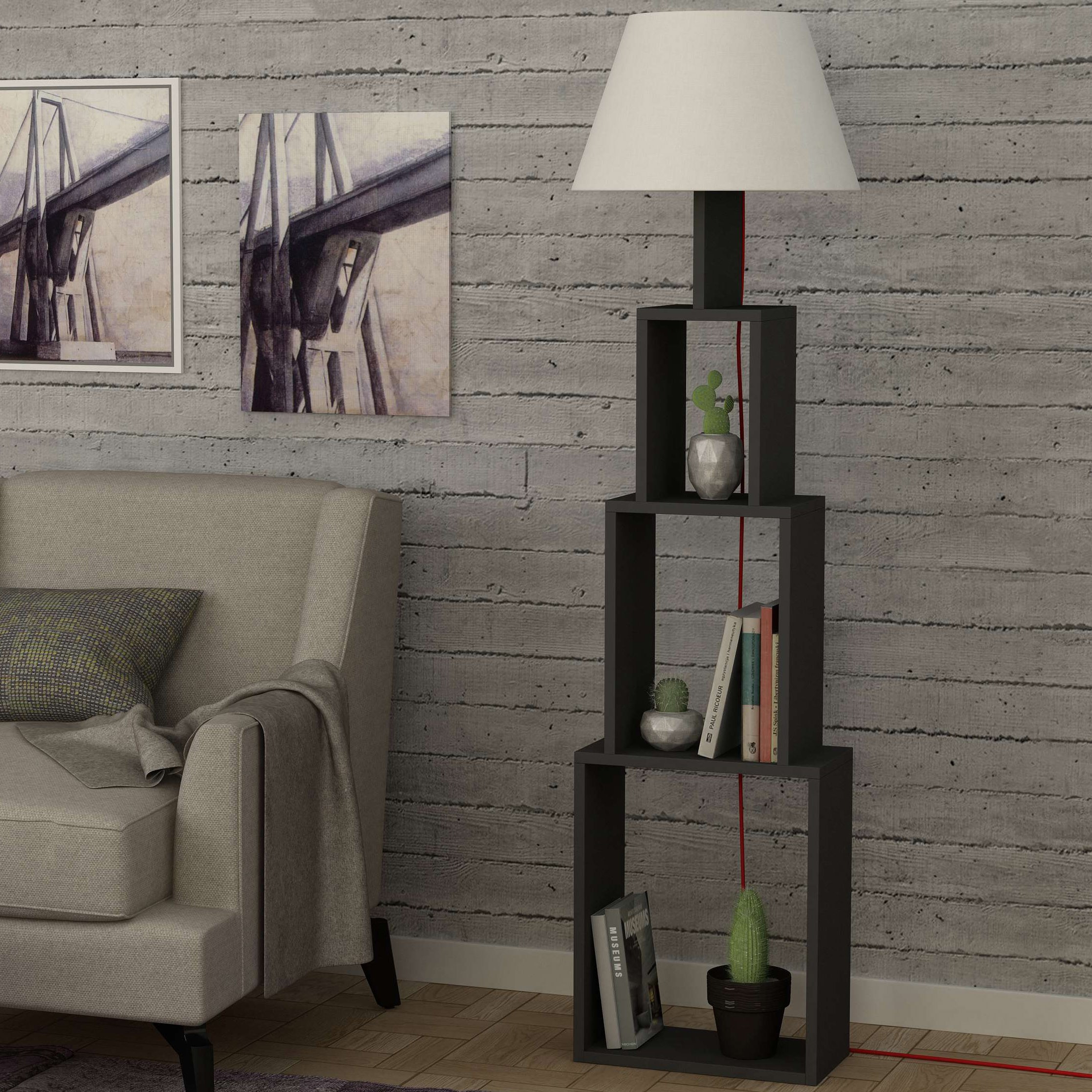 Tower Floor Lamp Anthracite - Light Brown