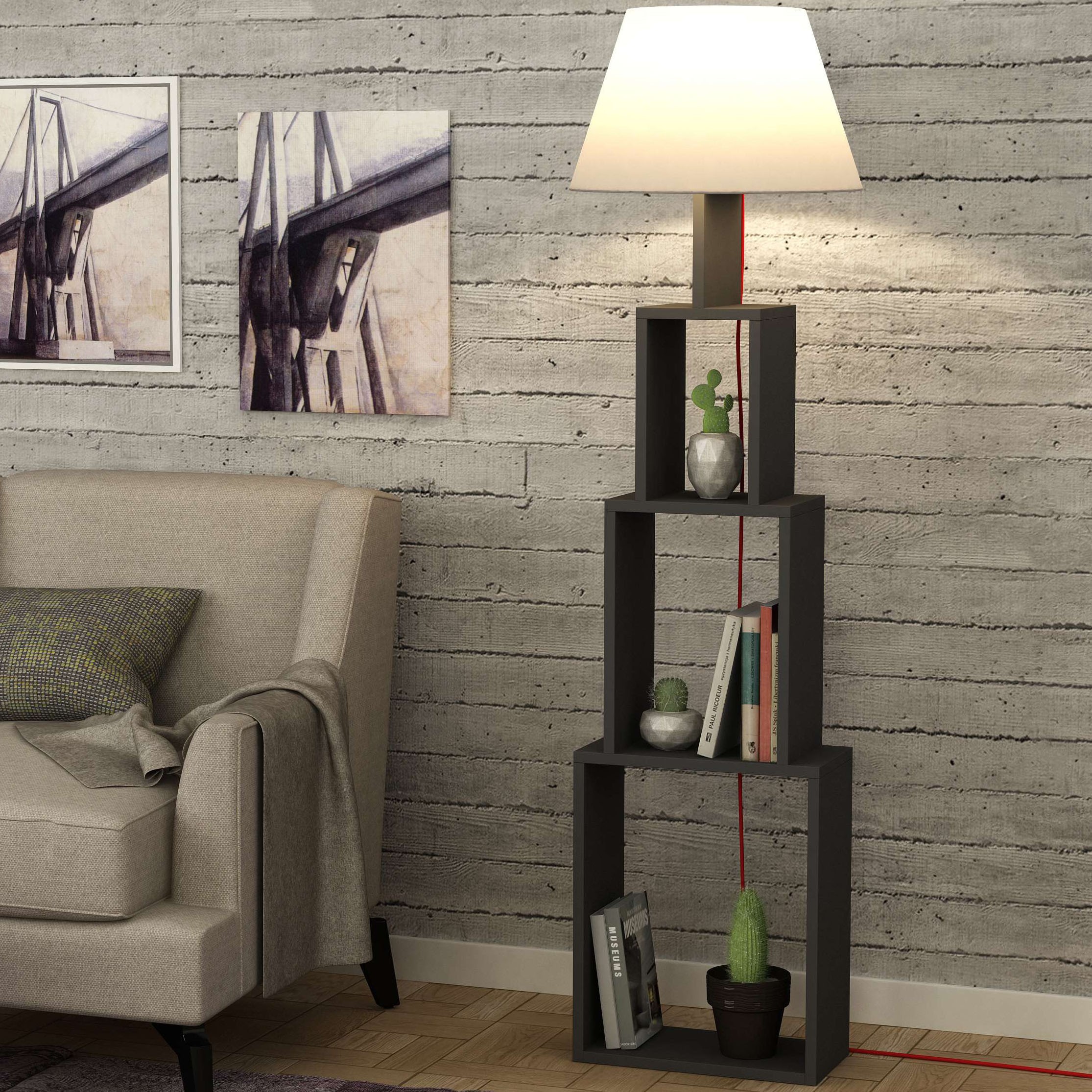 Tower Floor Lamp Anthracite - Light Brown