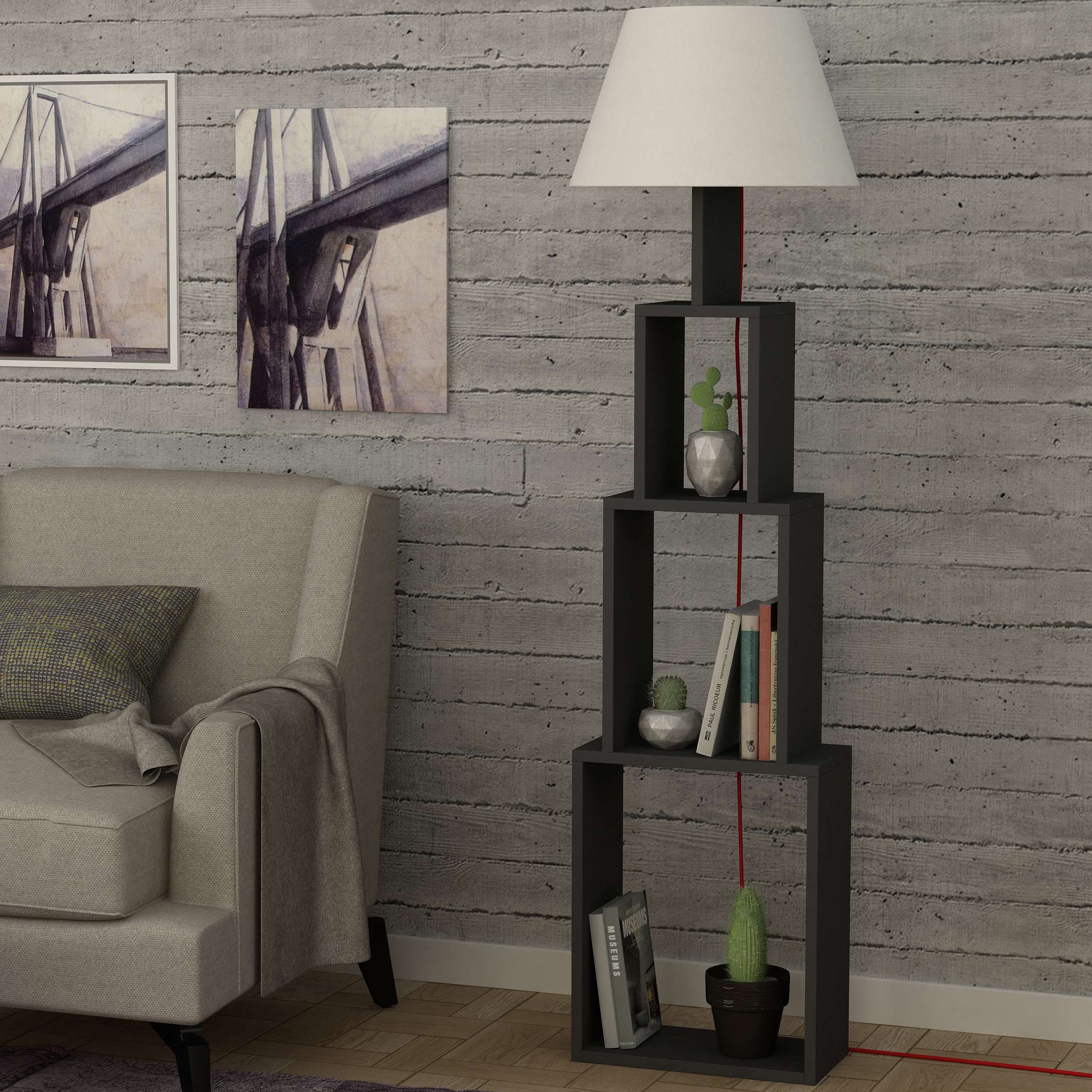 Tower Floor Lamp Anthracite - Light Brown