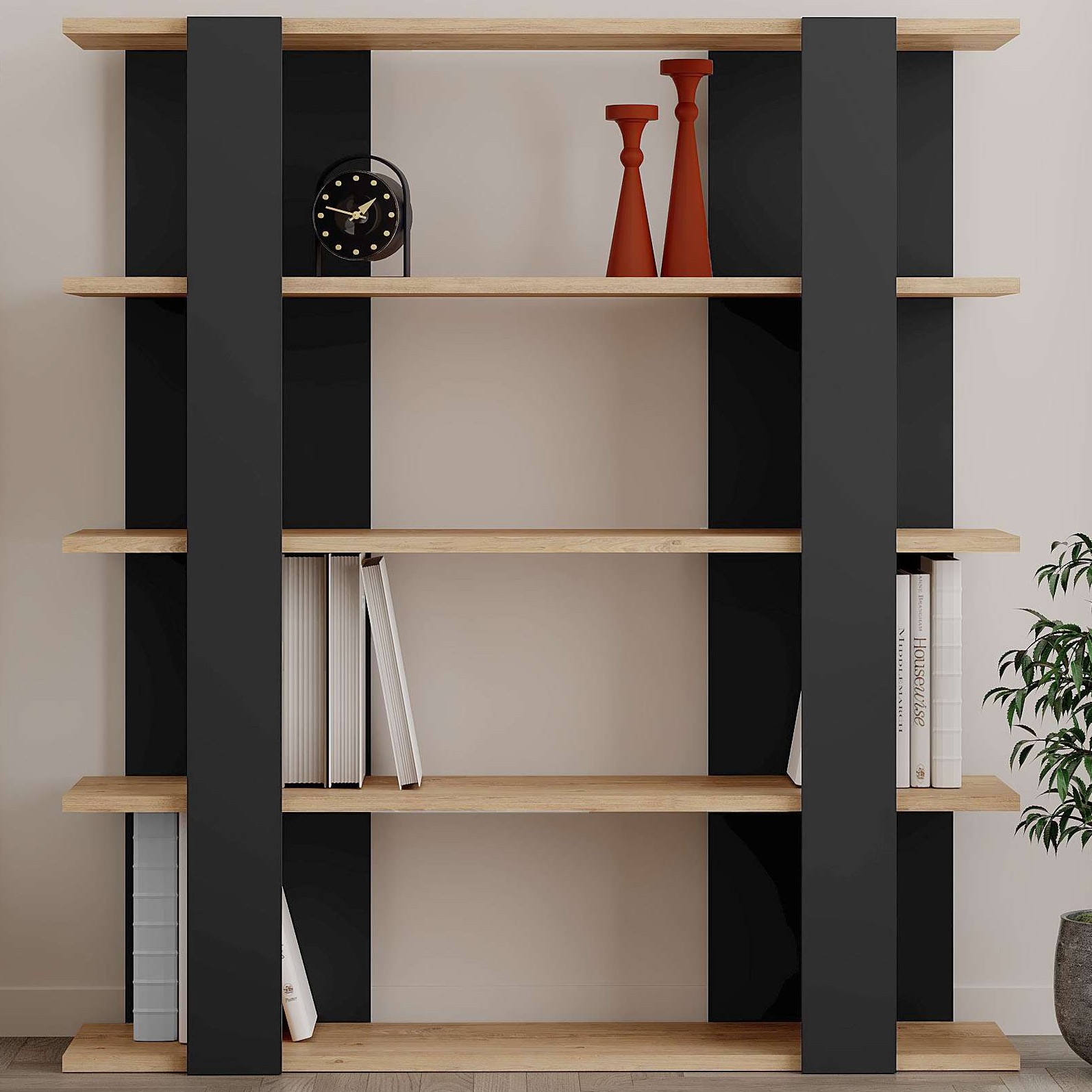 Tita Bookcase Silky Black - Oak