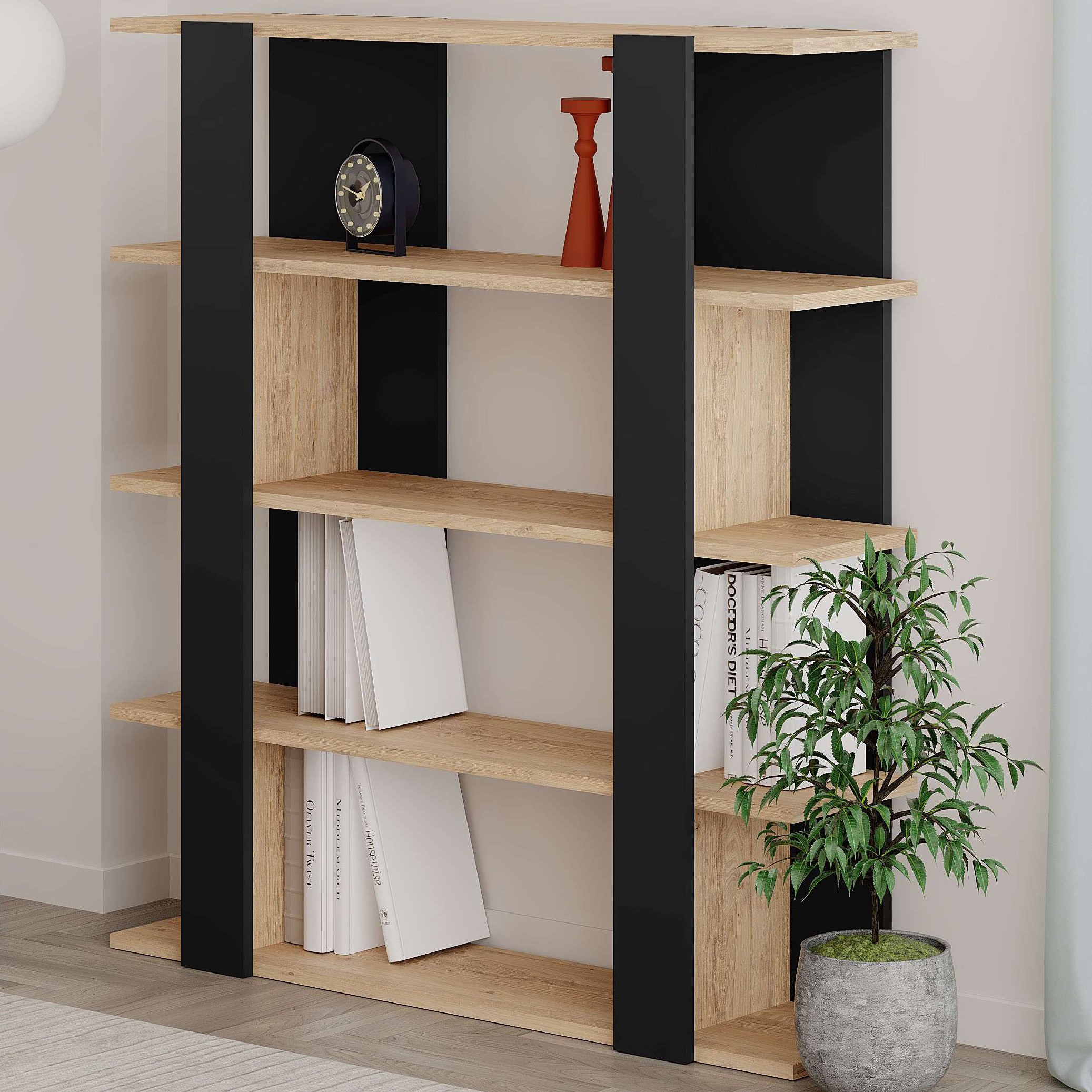 Tita Bookcase Silky Black - Oak