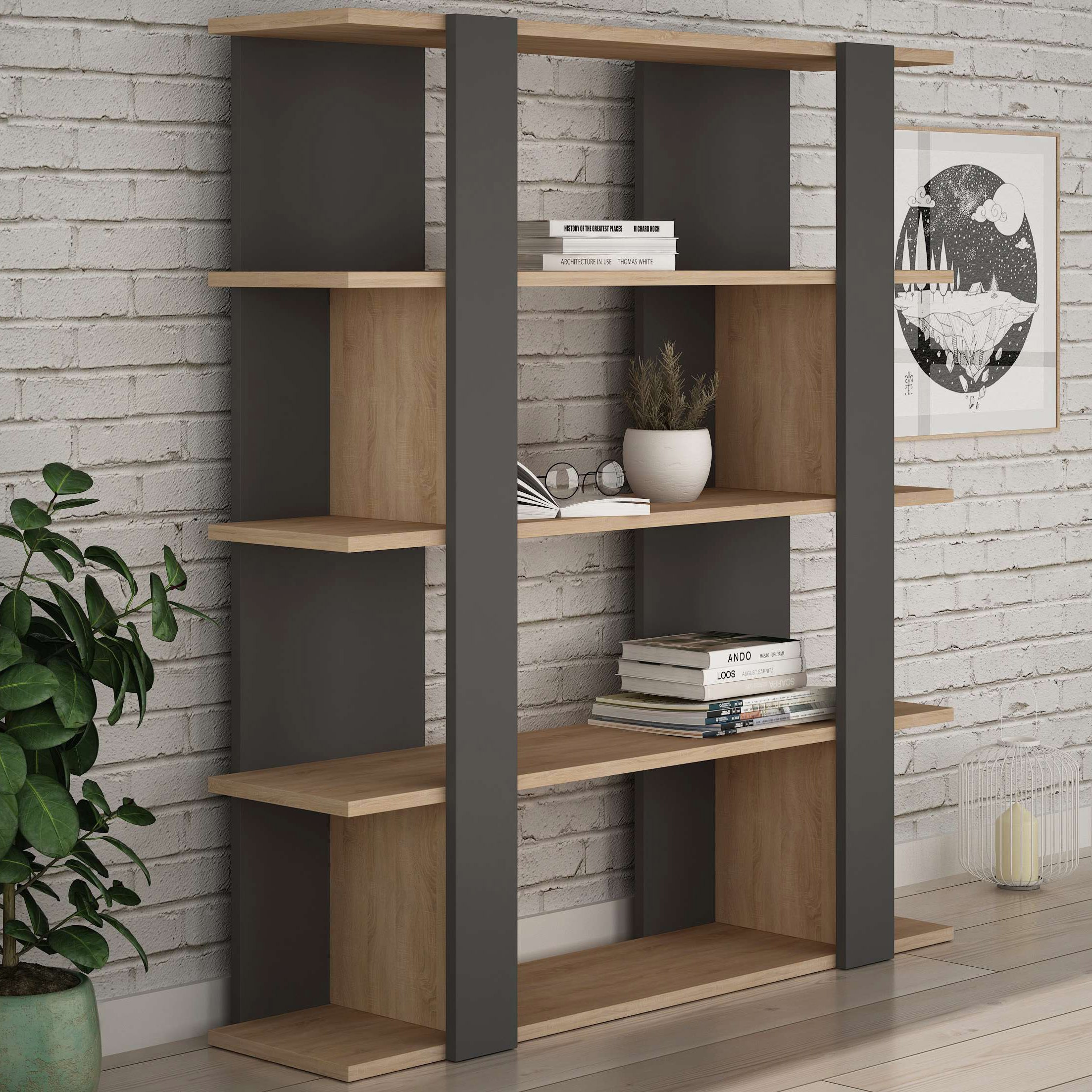 Tita Bookcase Anthracite - Oak