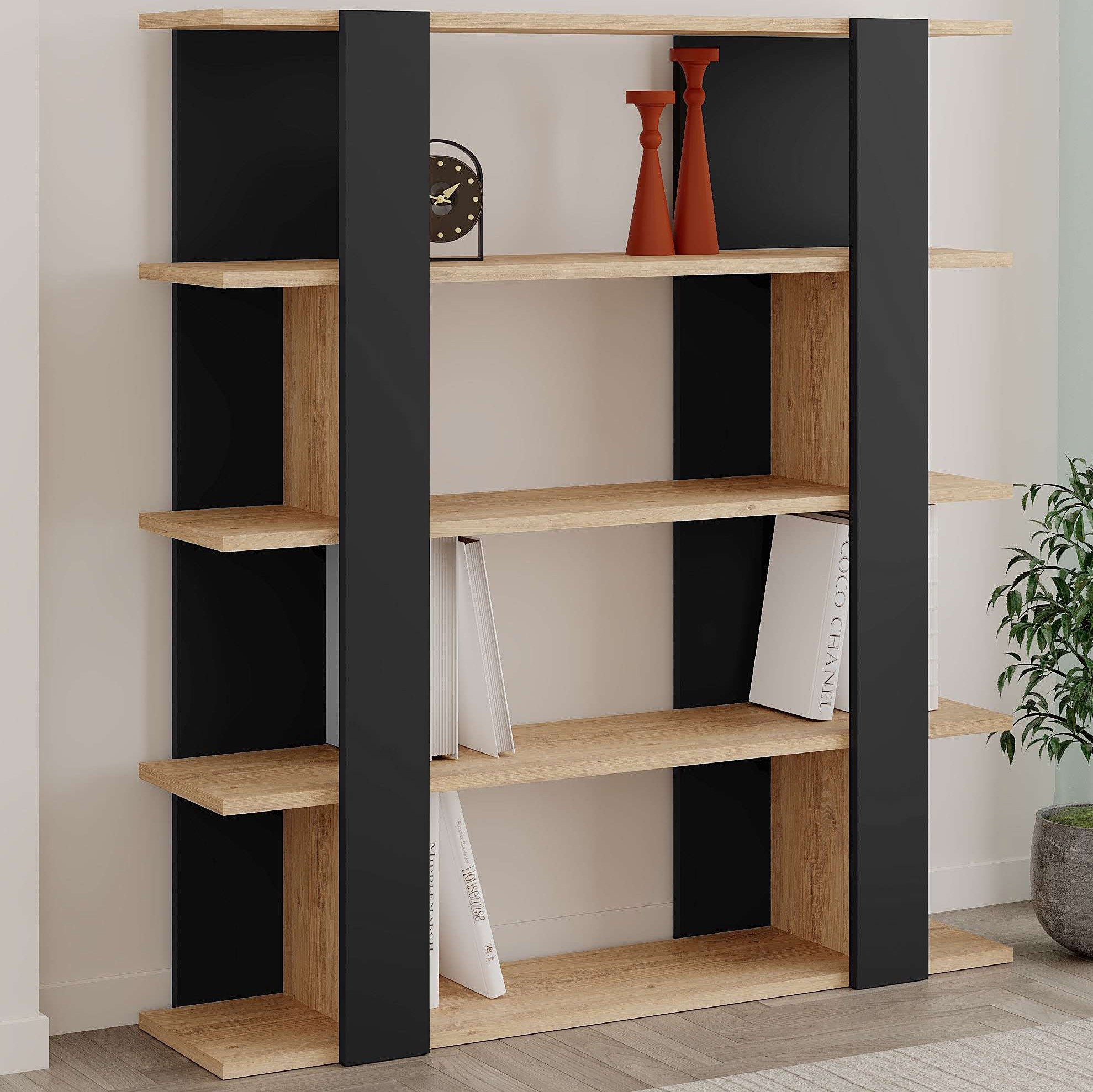 Tita Bookcase Silky Black - Oak